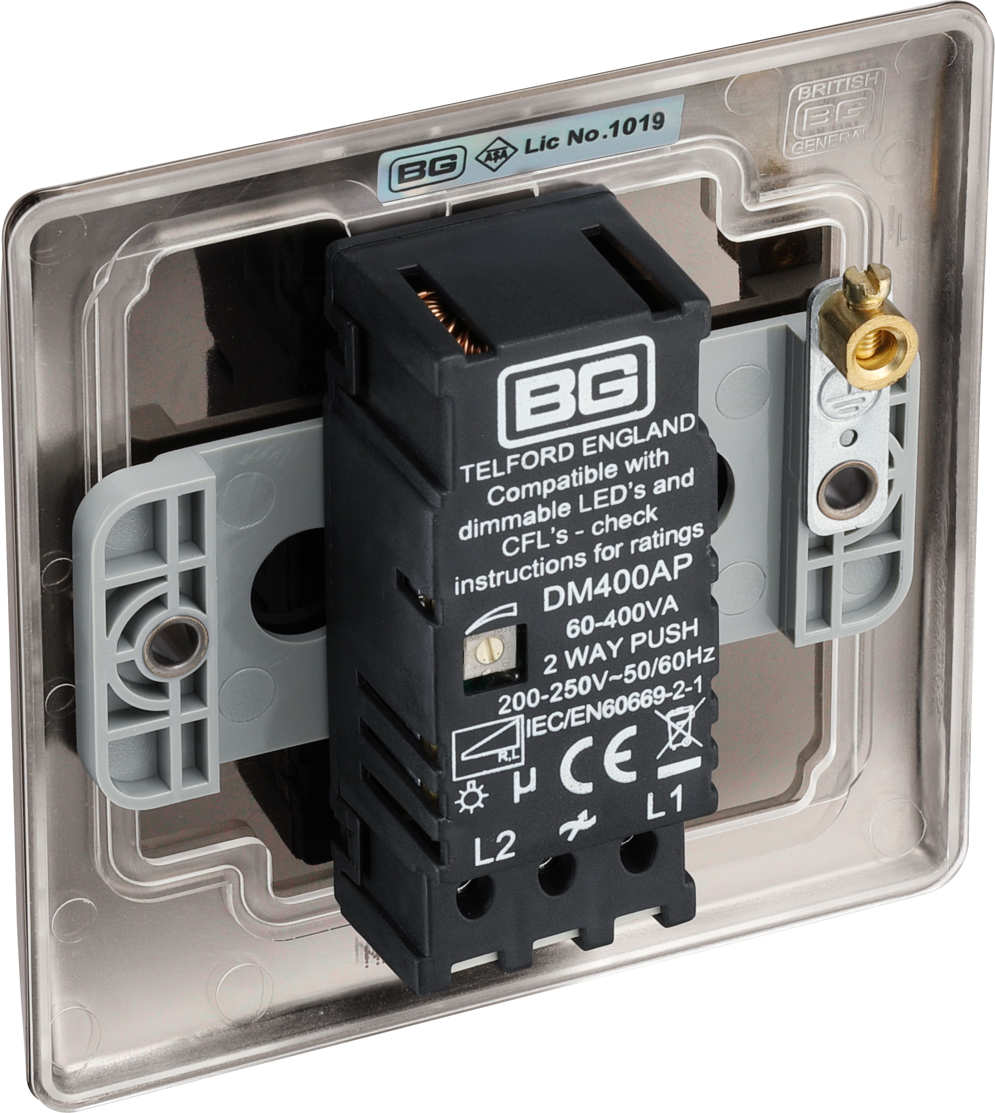 BG Black Nickel Raised slim profile Single 2 way 400W Dimmer switch Gloss Black 1 gang - 6