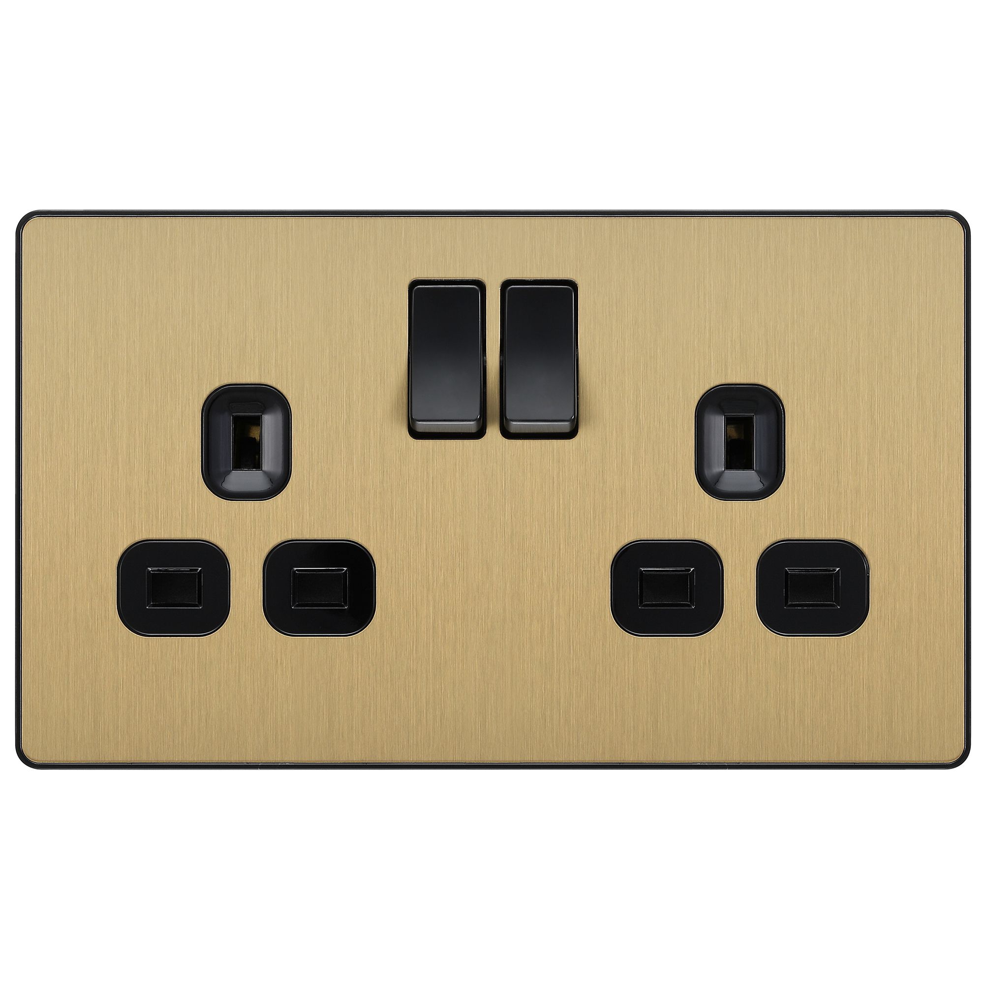 BG Brass effect Double 13A 220-240V Satin Gold Centre Switched socket, Pack of 5 with 1 poles