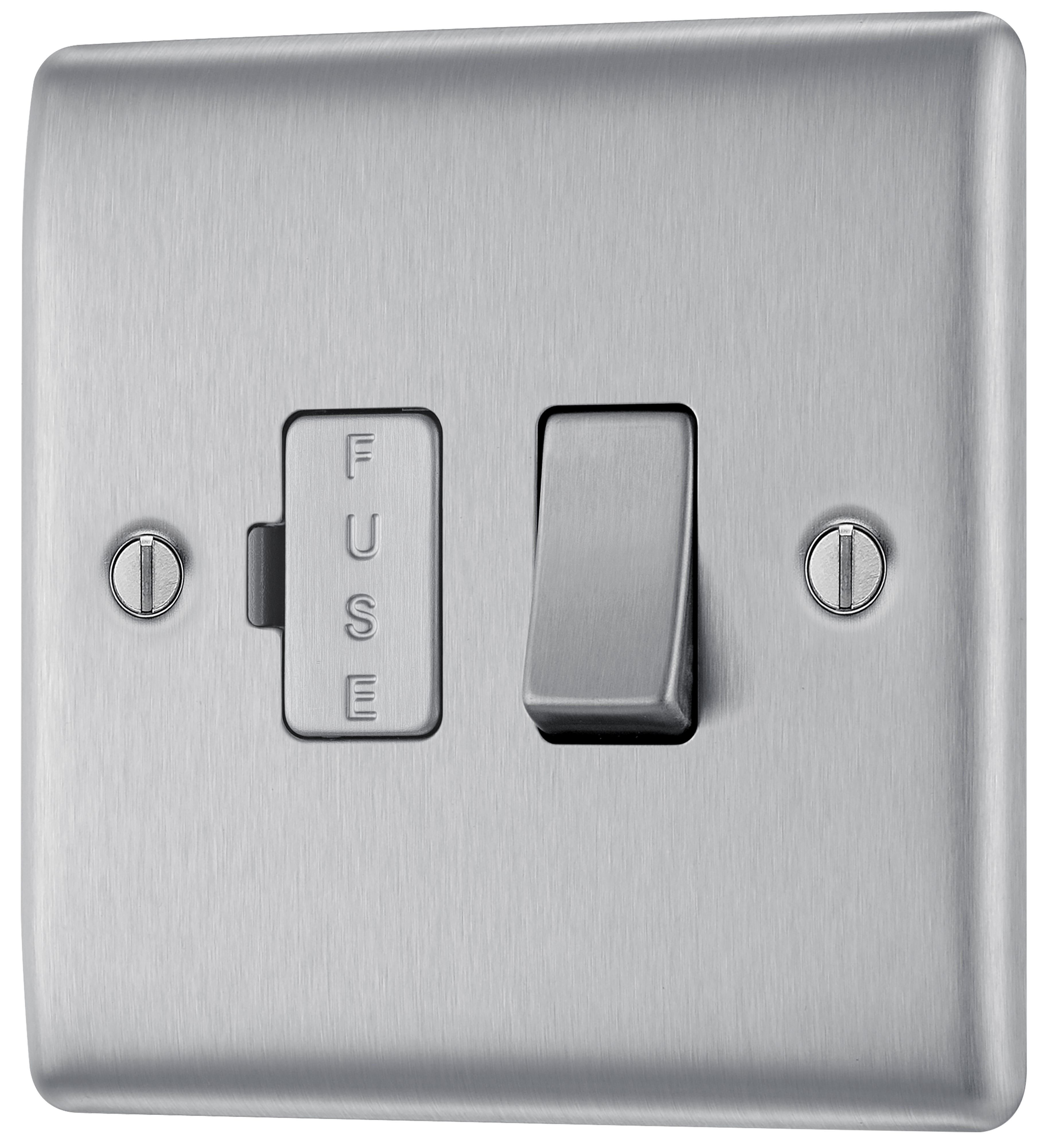 BG Brushed Steel 13A 2 way Raised slim profile Screwed Switched Fused connection unit