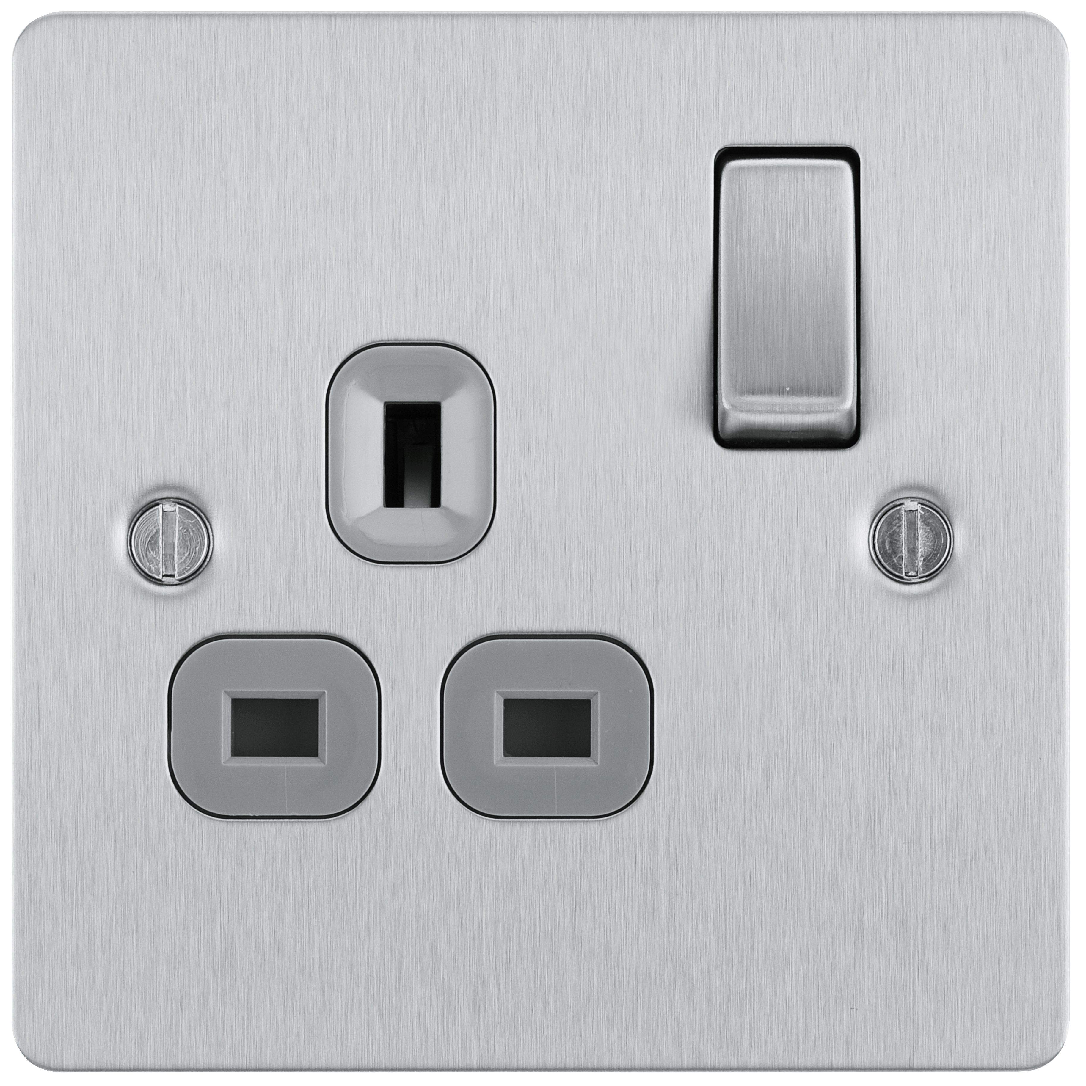 BG Screwless Flatplate Matt Black 13A Switched Socket 1 Gang