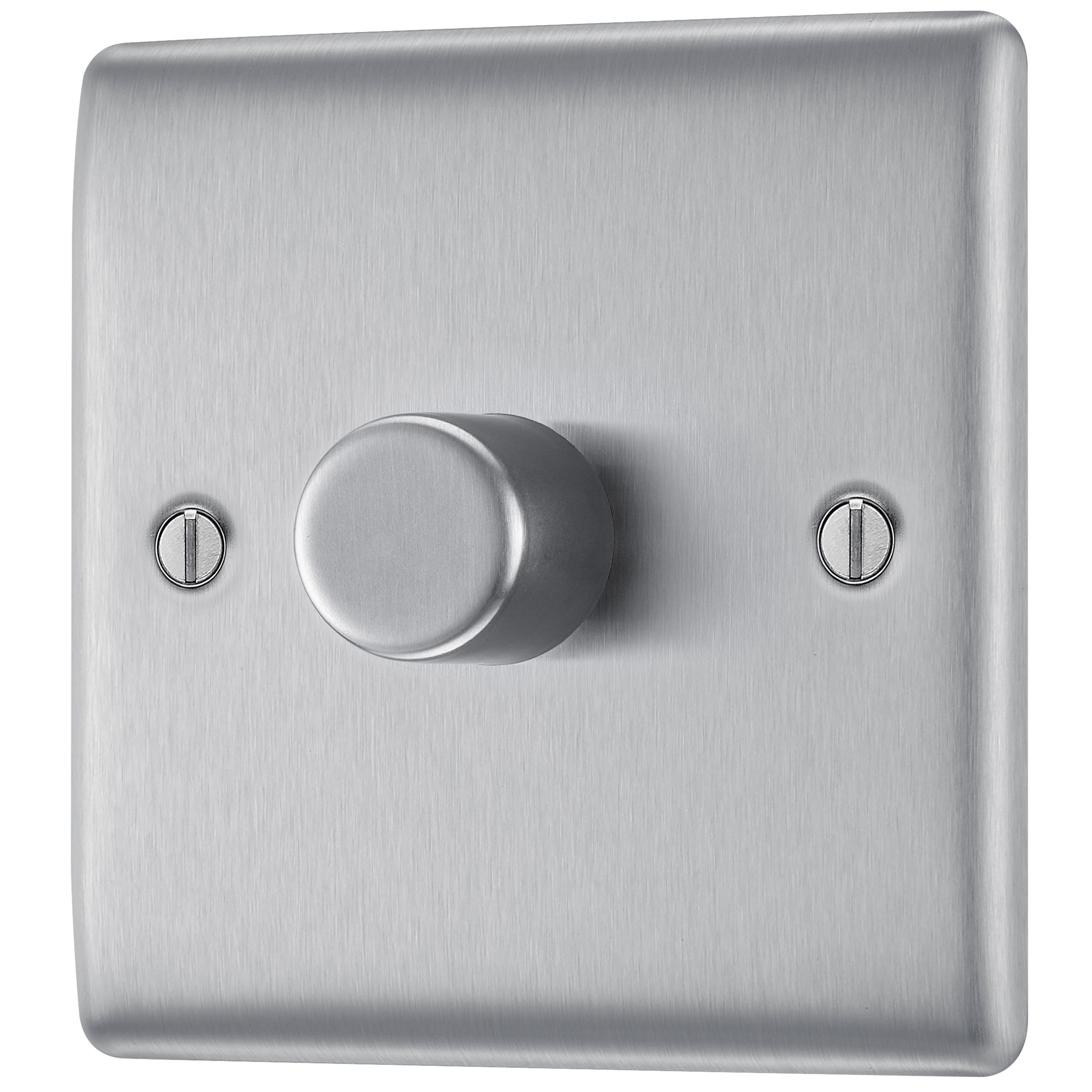 BG Brushed Steel 2 way 400W Dimmer switch Matt Silver 1 gang