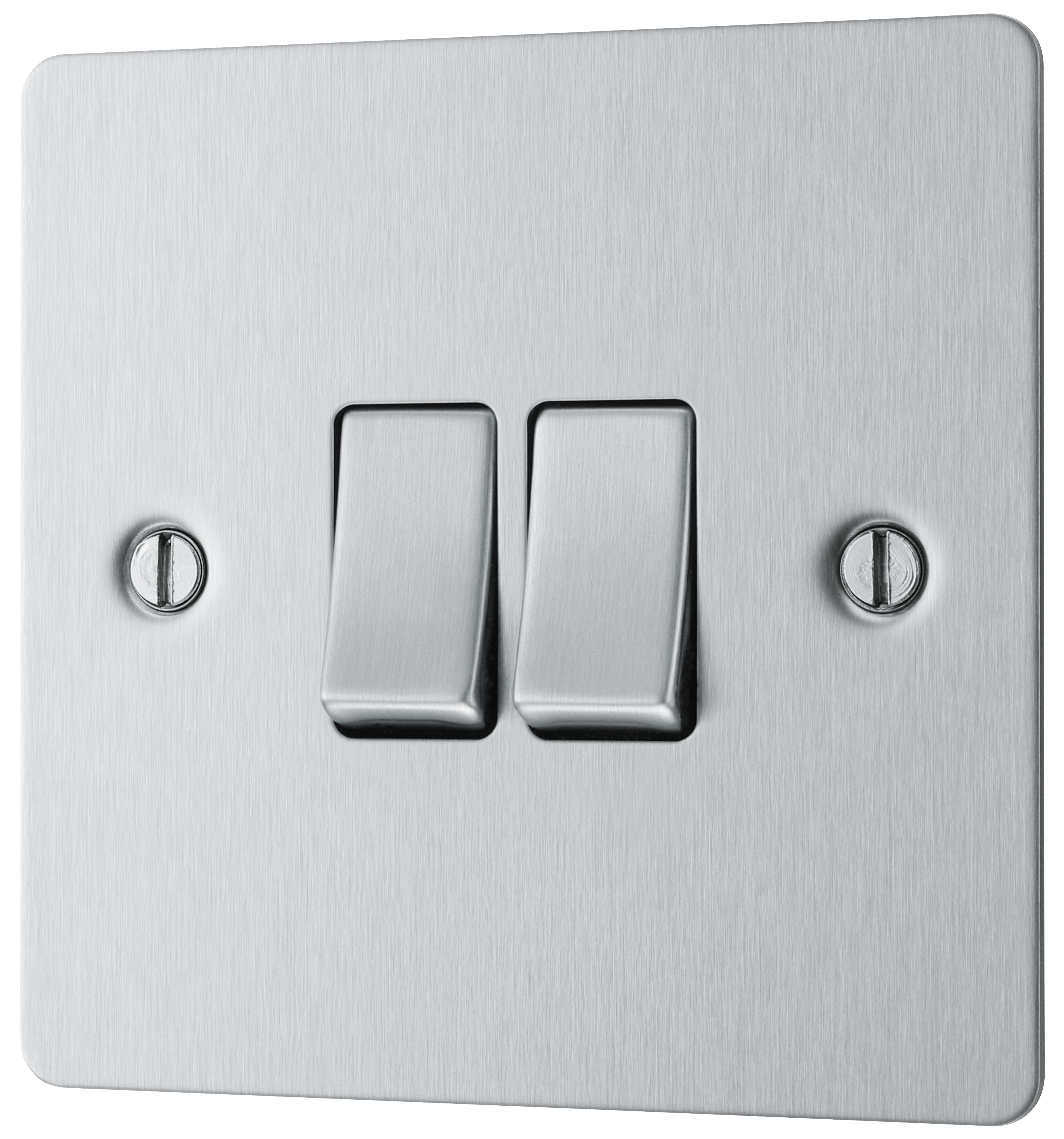 BG Screwless Flat Plate Brushed Stainless Steel Light Switch 2 Gang 2 Way 20A-16AX
