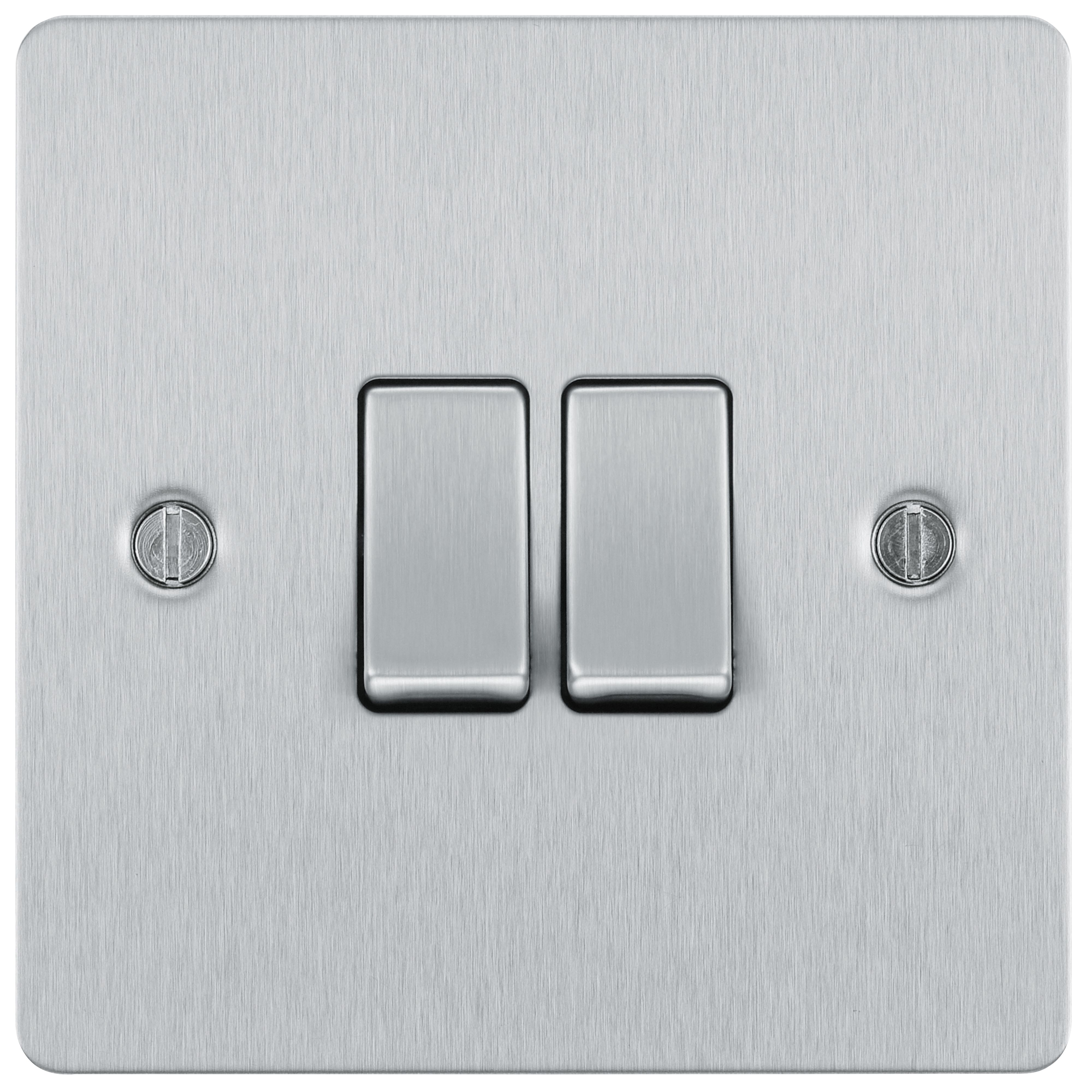 BG Screwless Flat Plate Brushed Stainless Steel Light Switch 2 Gang 2 Way 20A-16AX