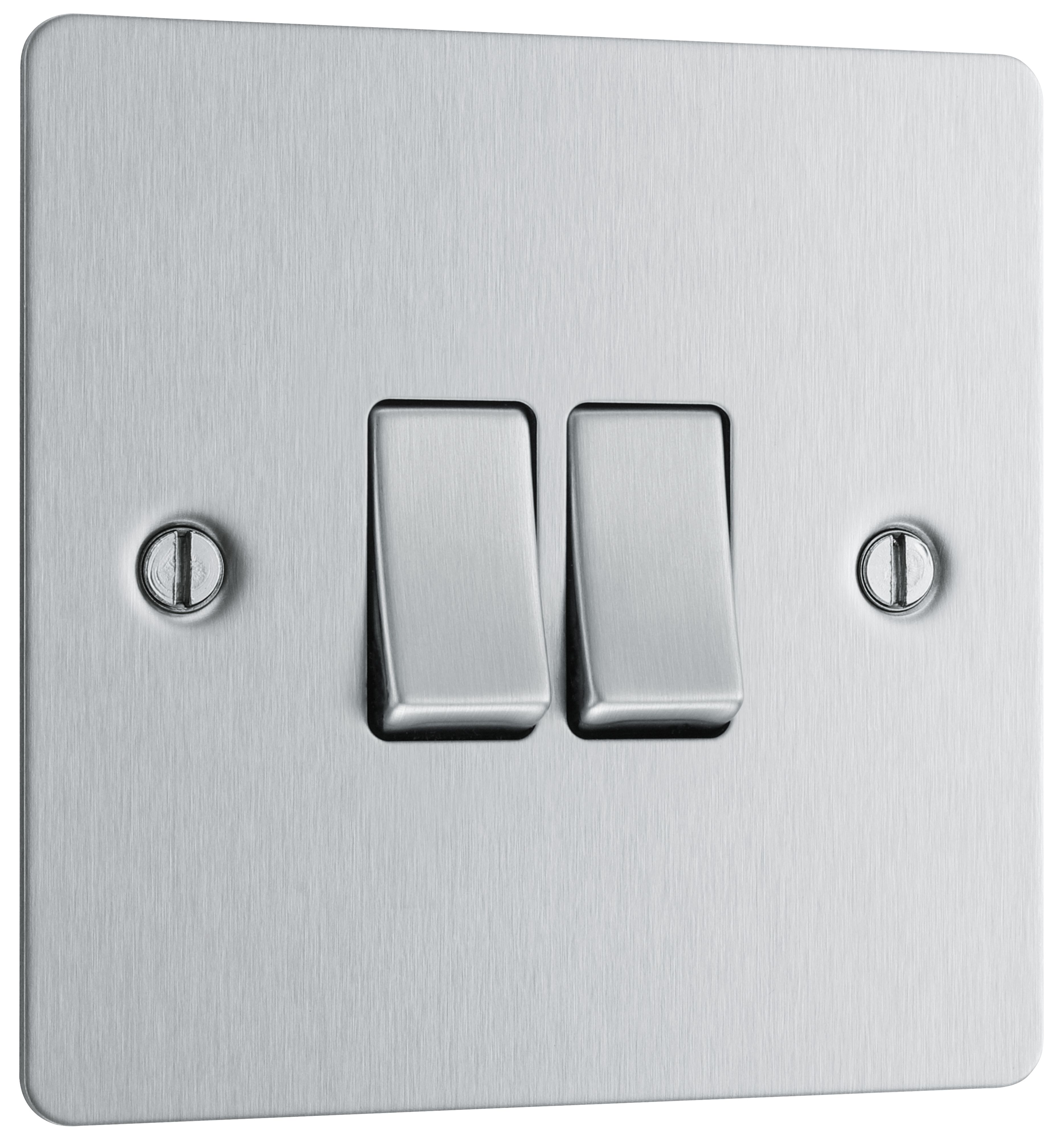 BG Screwless Flat Plate Brushed Stainless Steel Light Switch 2 Gang 2 Way 20A-16AX - 3