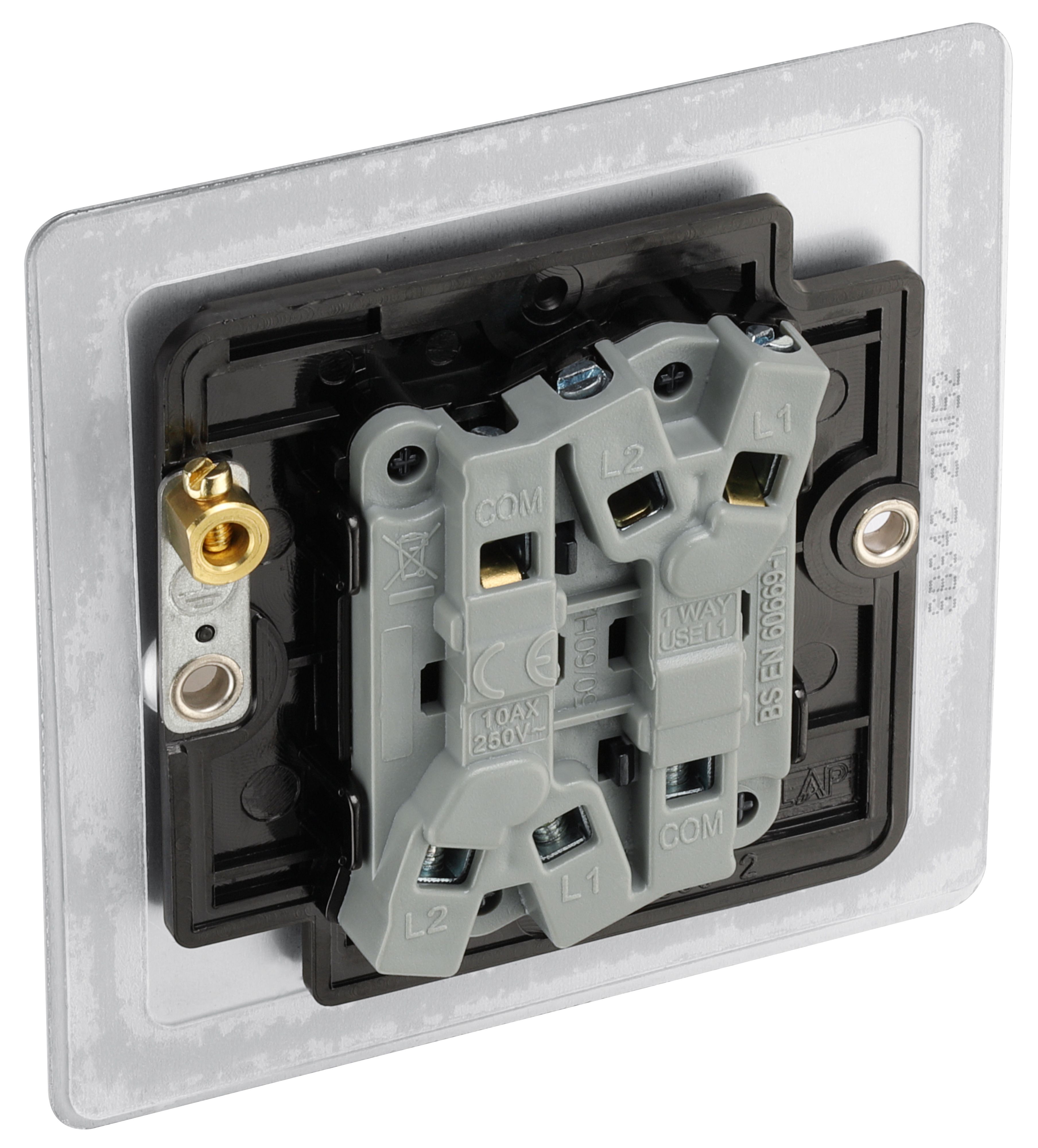 BG Screwless Flat Plate Brushed Stainless Steel Light Switch 2 Gang 2 Way 20A-16AX - 6