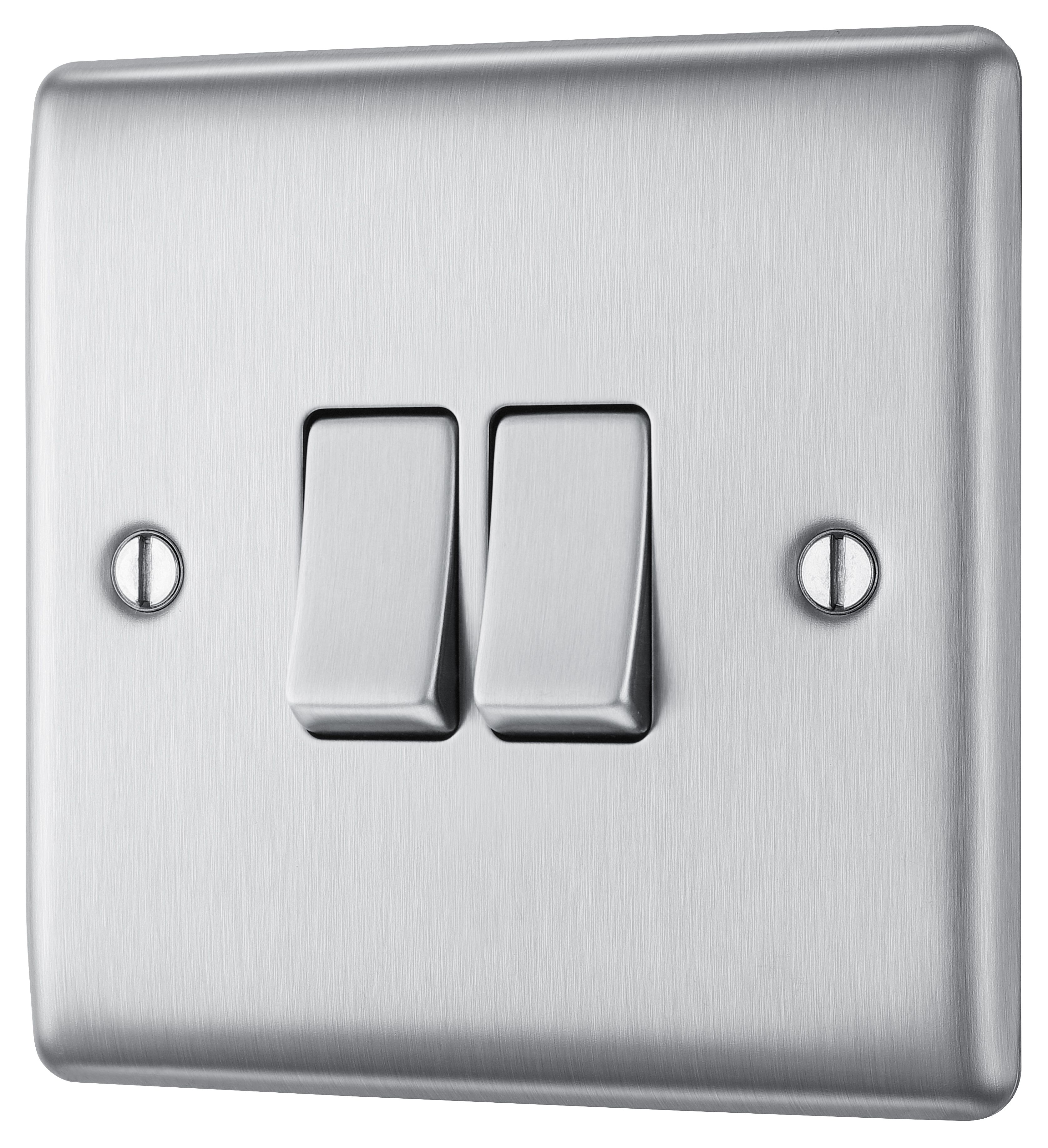 BG Brushed Steel 20A 2 way 2 gang Light Switch