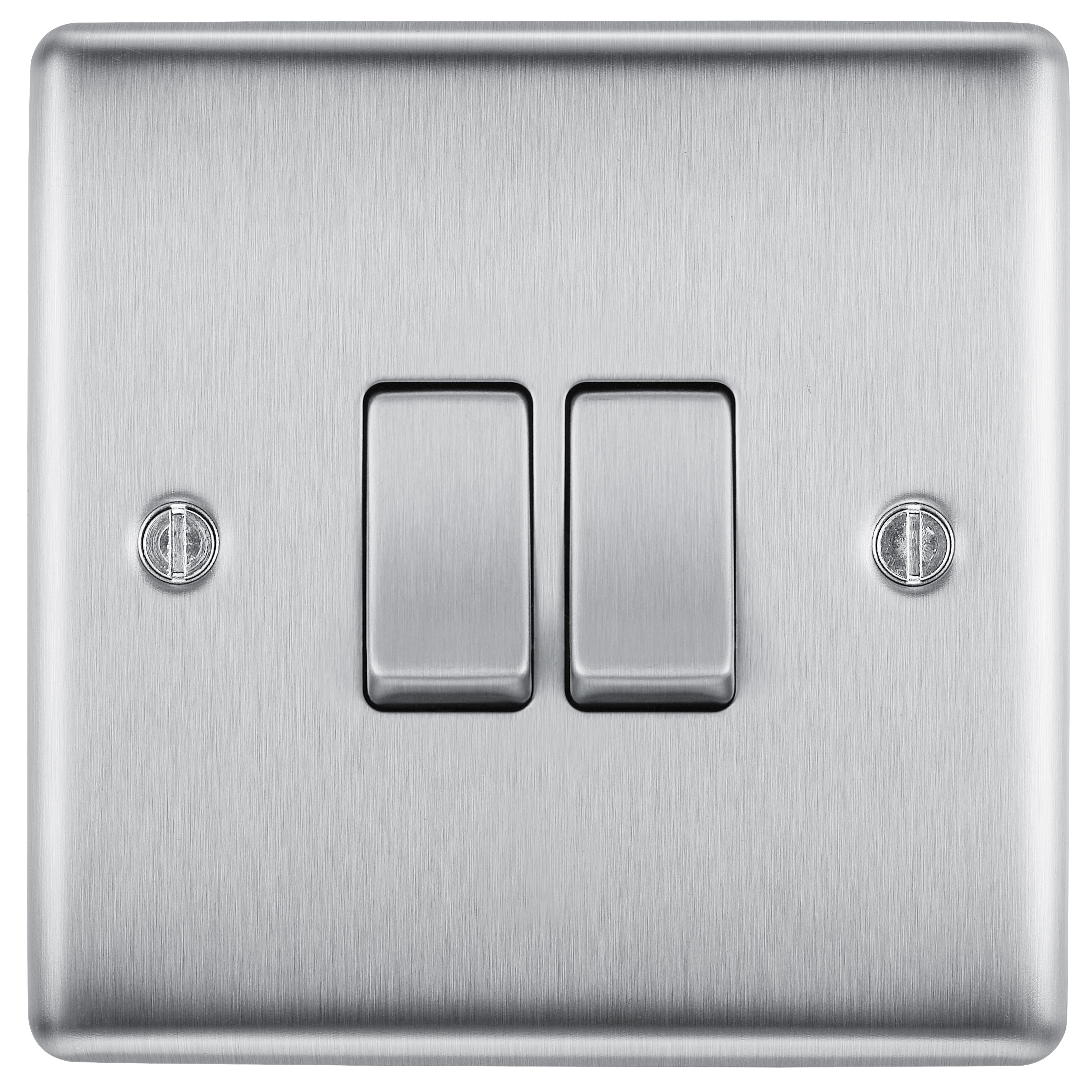 BG Brushed Steel 20A 2 way 2 gang Light Switch - 3