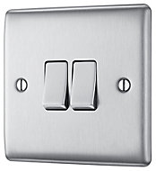 BG Brushed Steel 20A 2 way 2 gang Raised slim Double light Switch