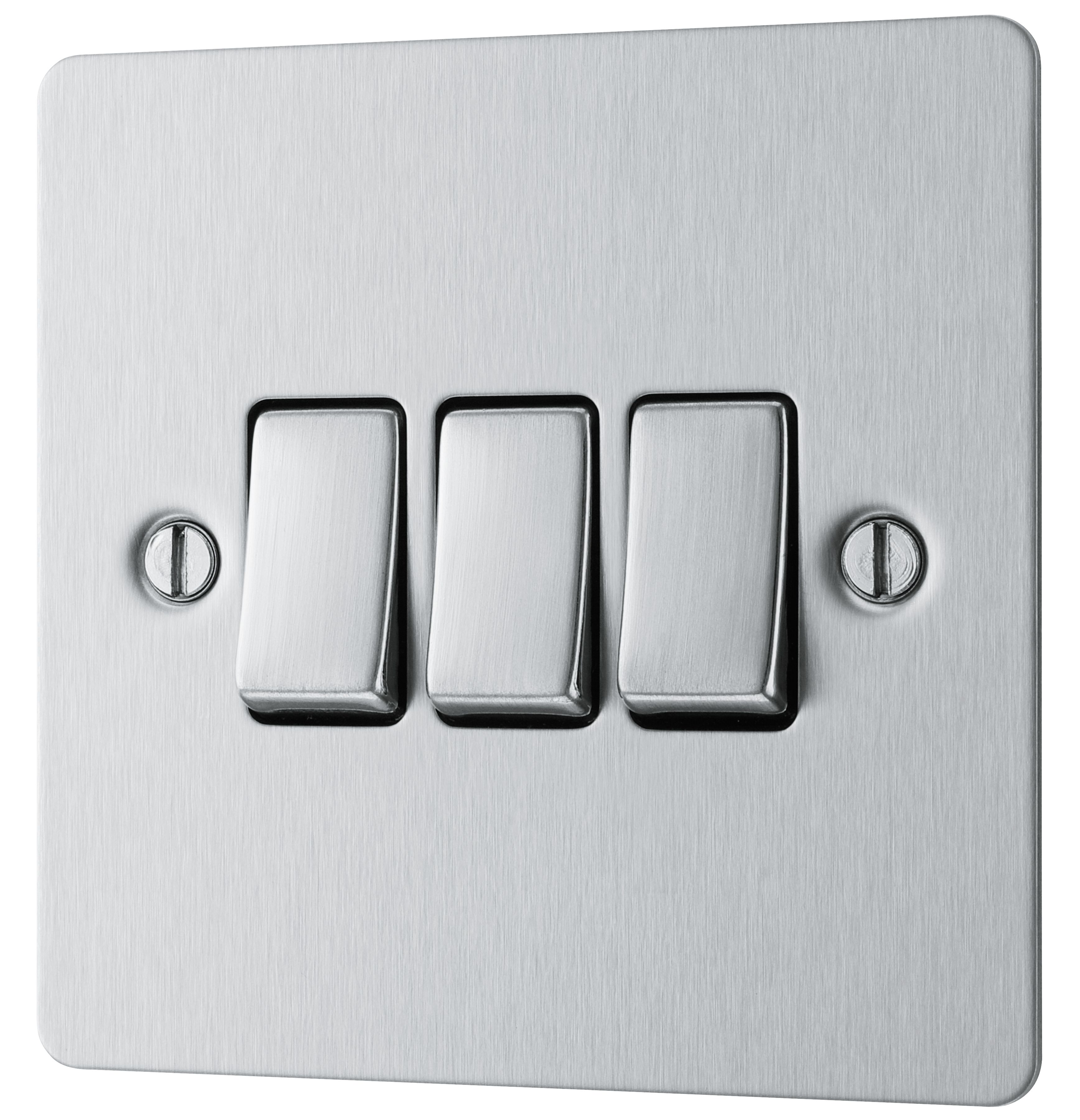 BG Brushed Steel 20A 2 way 3 gang Flat Triple light Switch DIY at B&Q