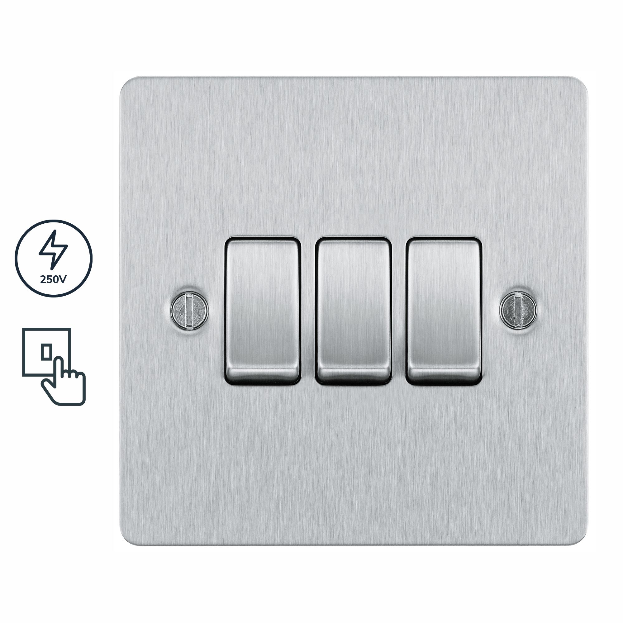 BG Brushed Steel 20A 2 way 3 gang Light Switch with Without LED indicator
