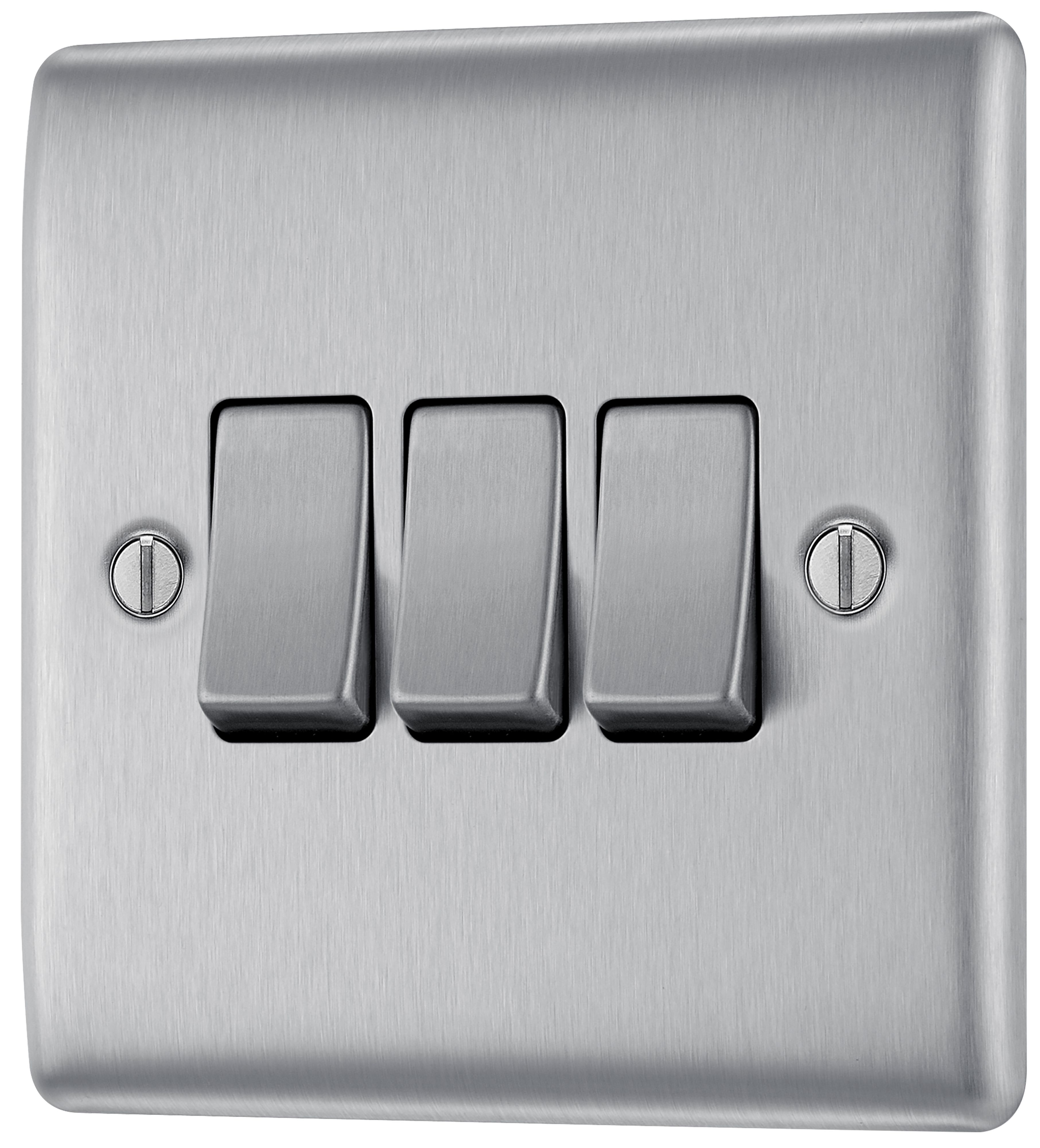 BG Screwless Flat Plate Brushed Stainless Steel Light Switch 3 Gang 2 Way 20A-16AX