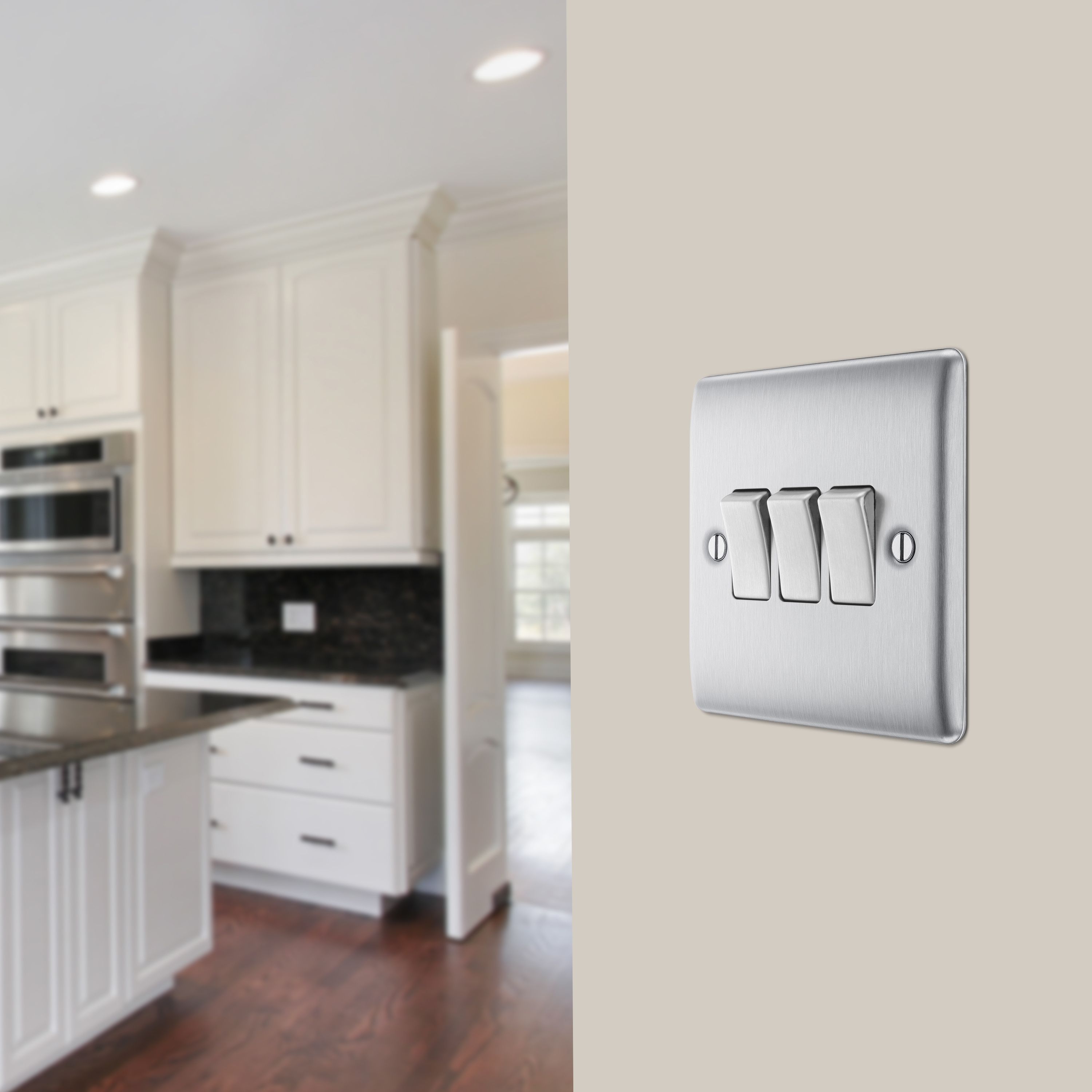 BG Screwless Flat Plate Brushed Stainless Steel Light Switch 3 Gang 2 Way 20A-16AX - 7