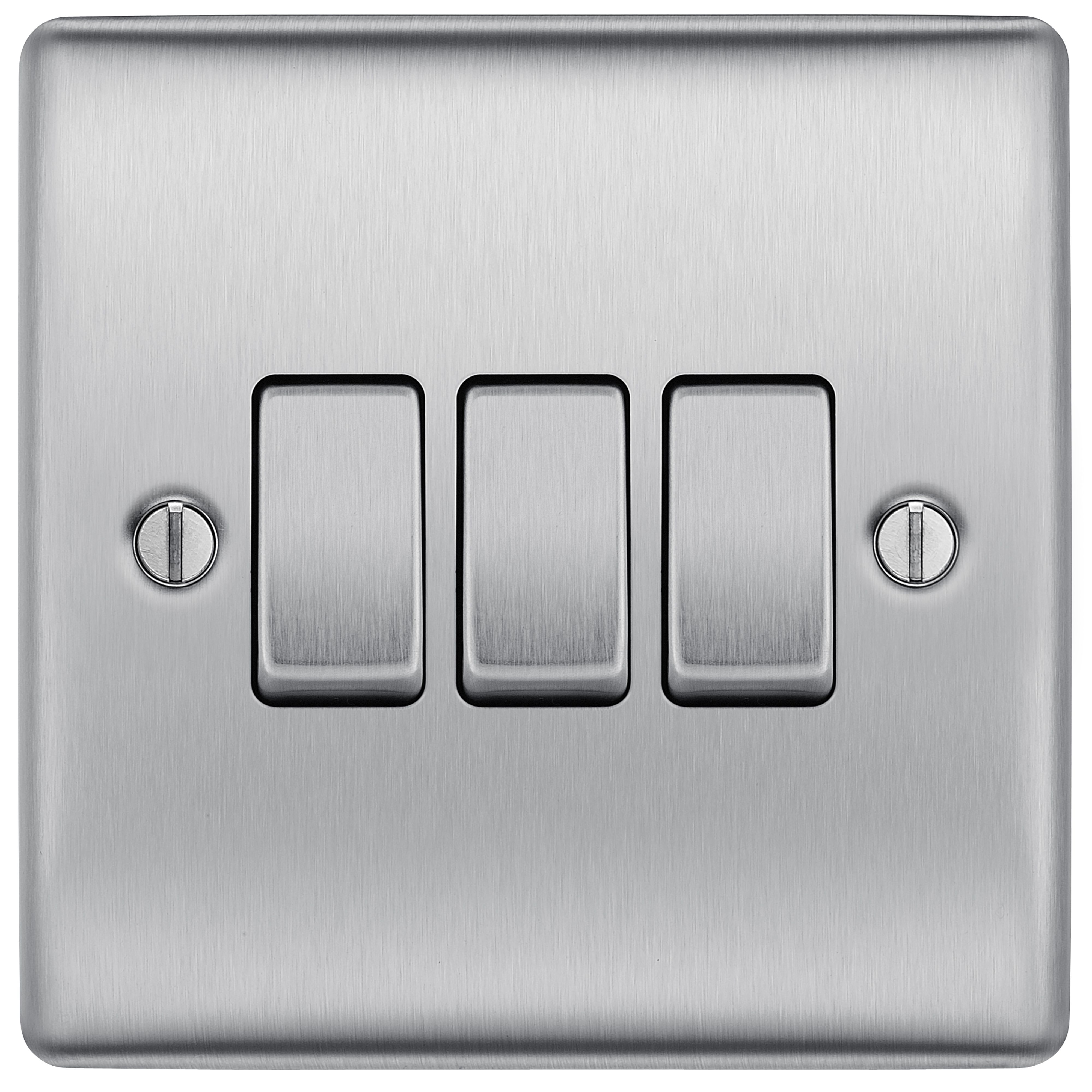 BG Screwless Flat Plate Brushed Stainless Steel Light Switch 3 Gang 2 Way 20A-16AX