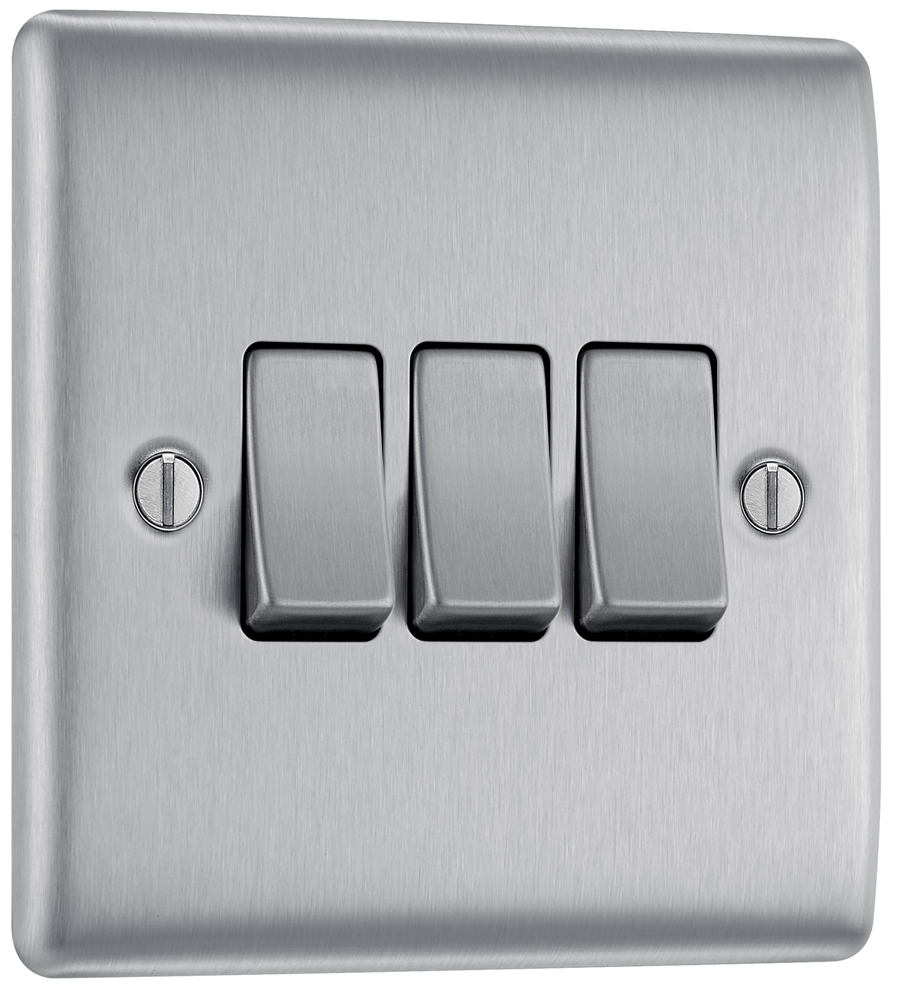 BG Screwless Flat Plate Brushed Stainless Steel Light Switch 3 Gang 2 Way 20A-16AX - 3