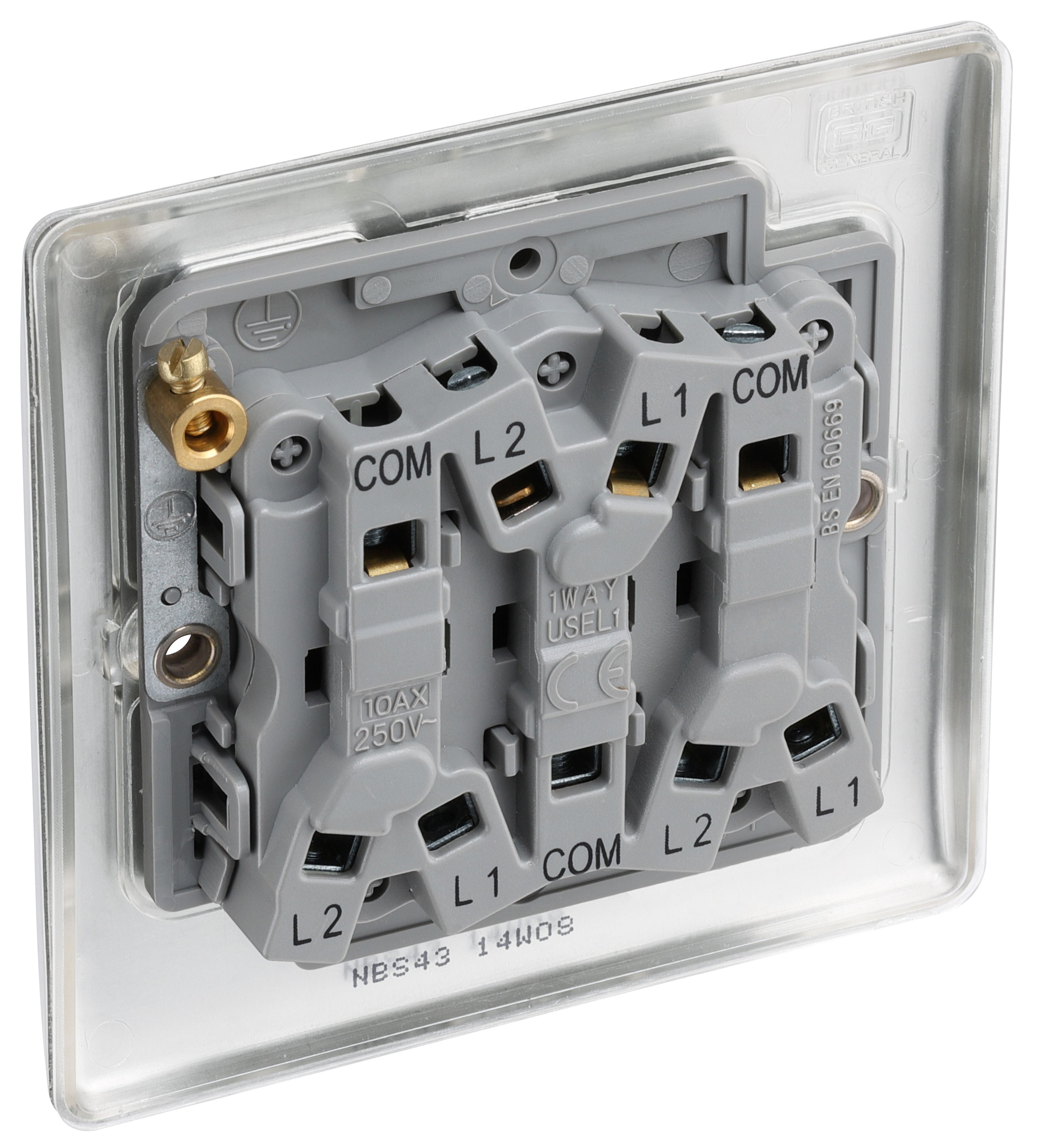 BG Screwless Flat Plate Brushed Stainless Steel Light Switch 3 Gang 2 Way 20A-16AX - 6
