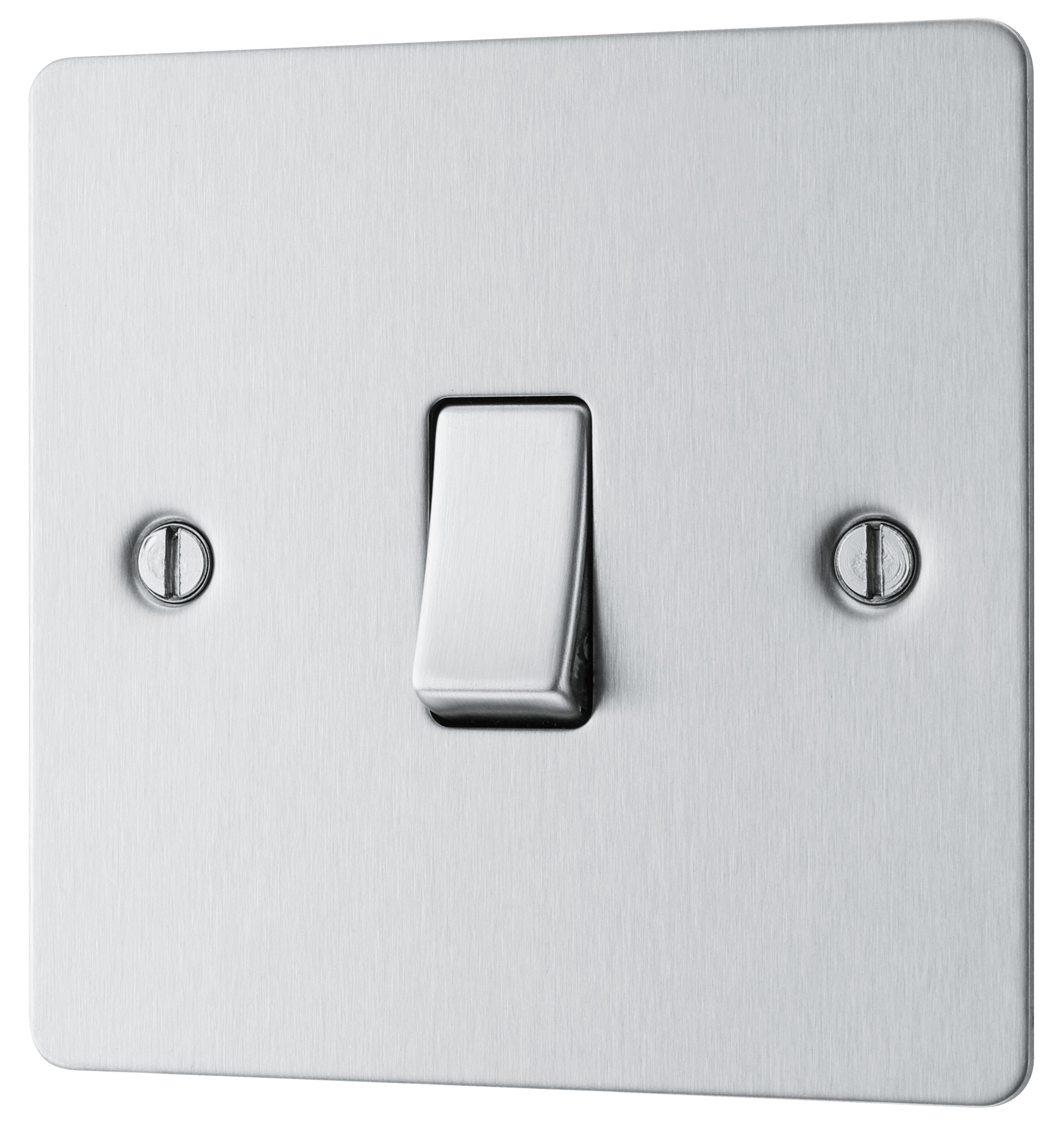 BG Brushed Steel 20A Single 2 way Screwed Intermediate switch Matt Steel effect