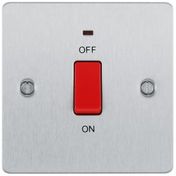 BG Brushed Steel 45A 1 way 1 gang Flat DP Switch with LED Indicator