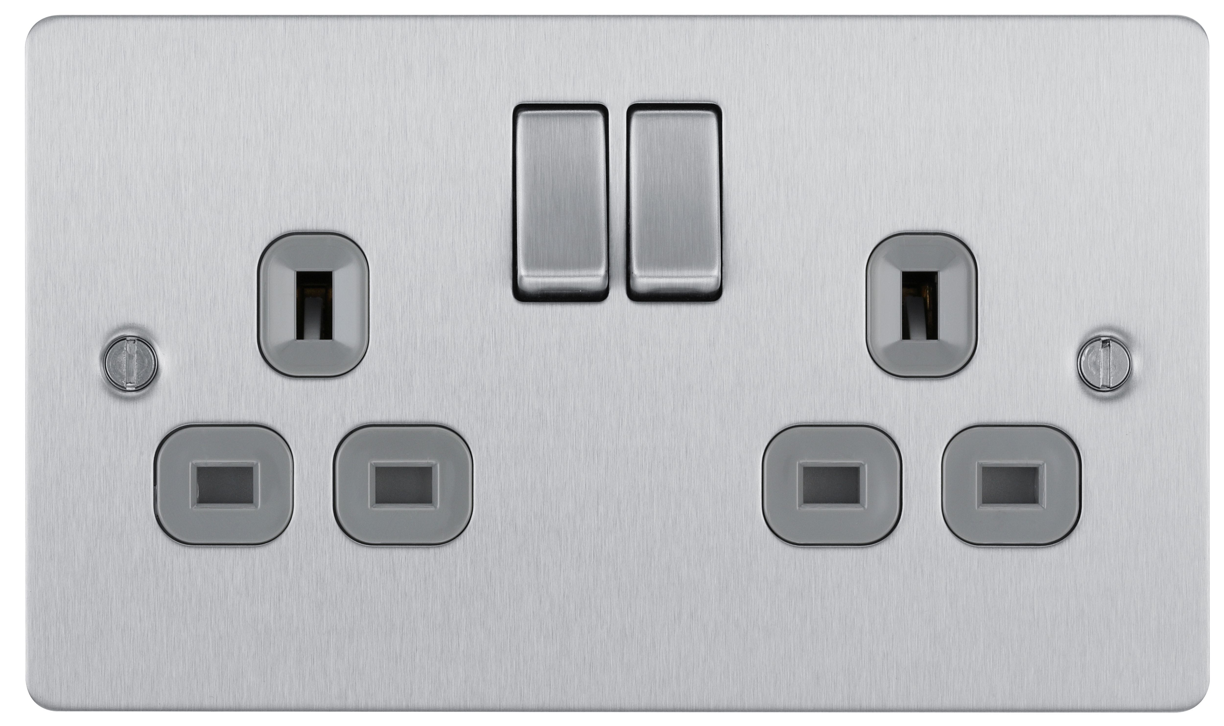 BG Brushed Steel Double 13A Switched Socket & Grey inserts - 4