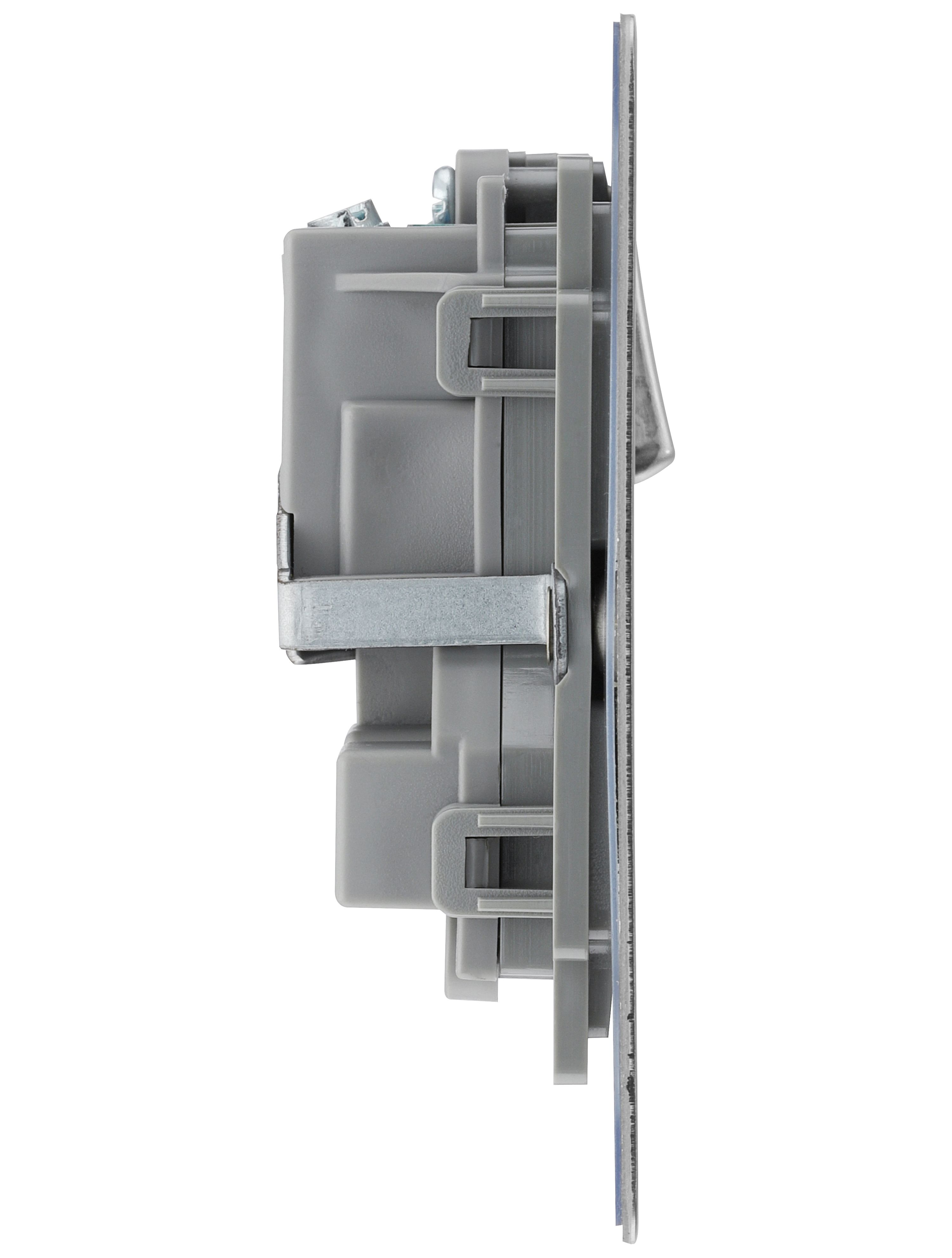 BG Brushed Steel Double 13A Switched Socket & Grey inserts - 5