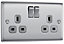 BG Brushed Steel Double 13A Switched Socket & Grey inserts