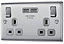 BG Brushed Steel Double 13A Switched Socket with USB x2 3.1A & Grey inserts