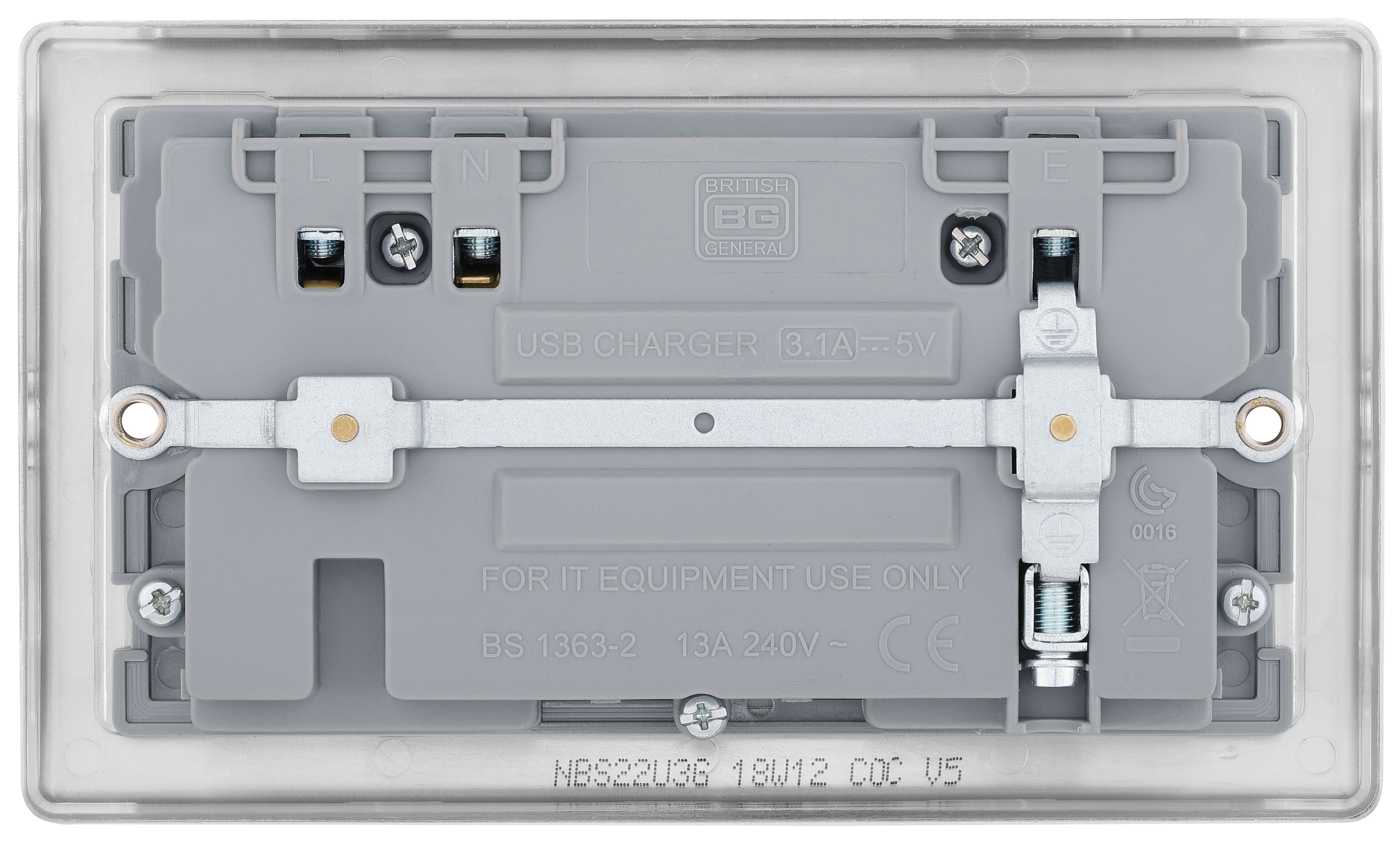 Bg Brushed Steel 13A Black Insert Switched Socket + A & C Type USB 2 Gang + 2 USB 4.2A - 4