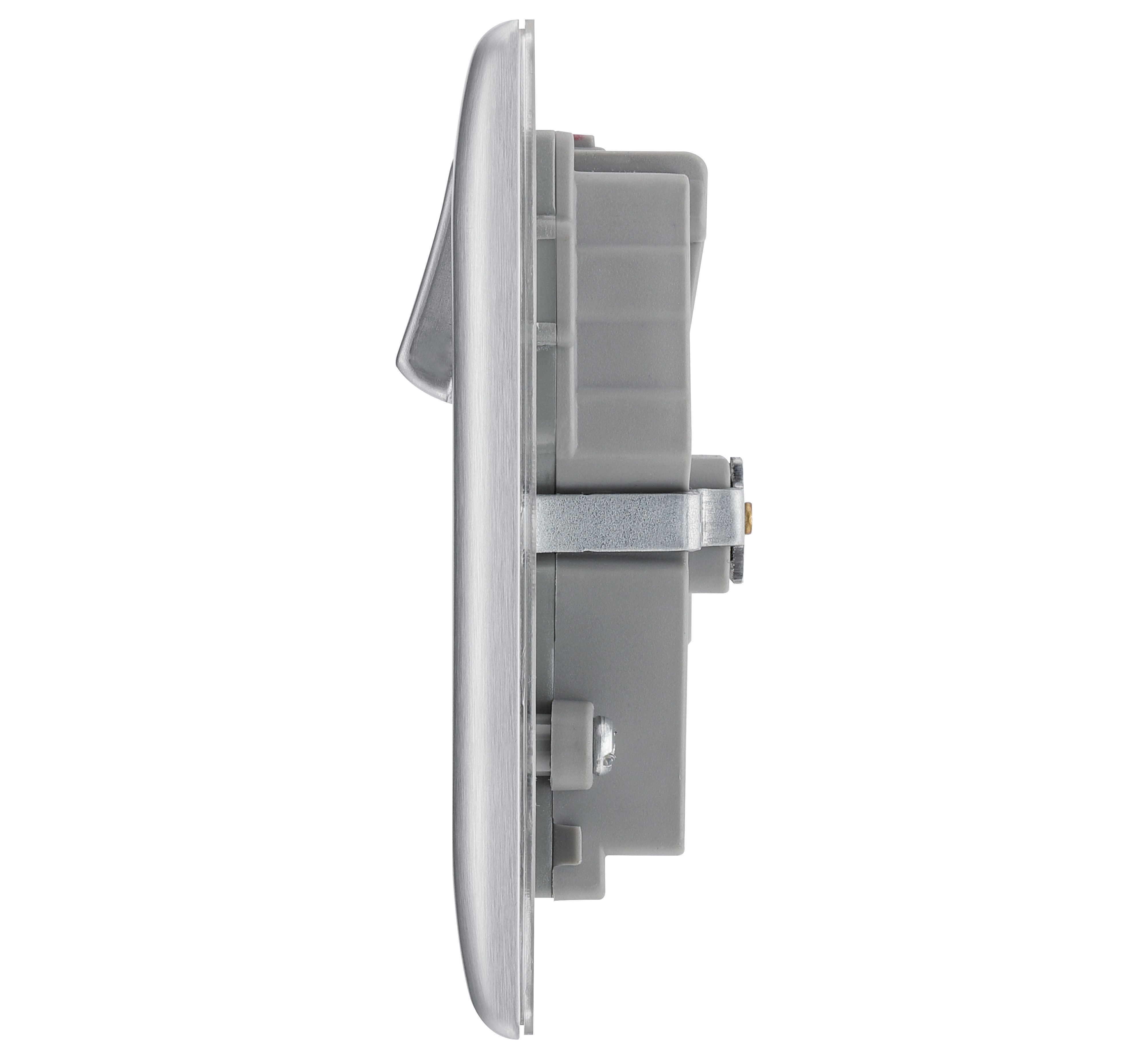 Bg Brushed Steel 13A Black Insert Switched Socket + A & C Type USB 2 Gang + 2 USB 4.2A - 5