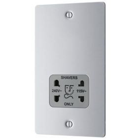 BG Brushed Steel Double Flat Screwed Shaver socket Matt Steel effect