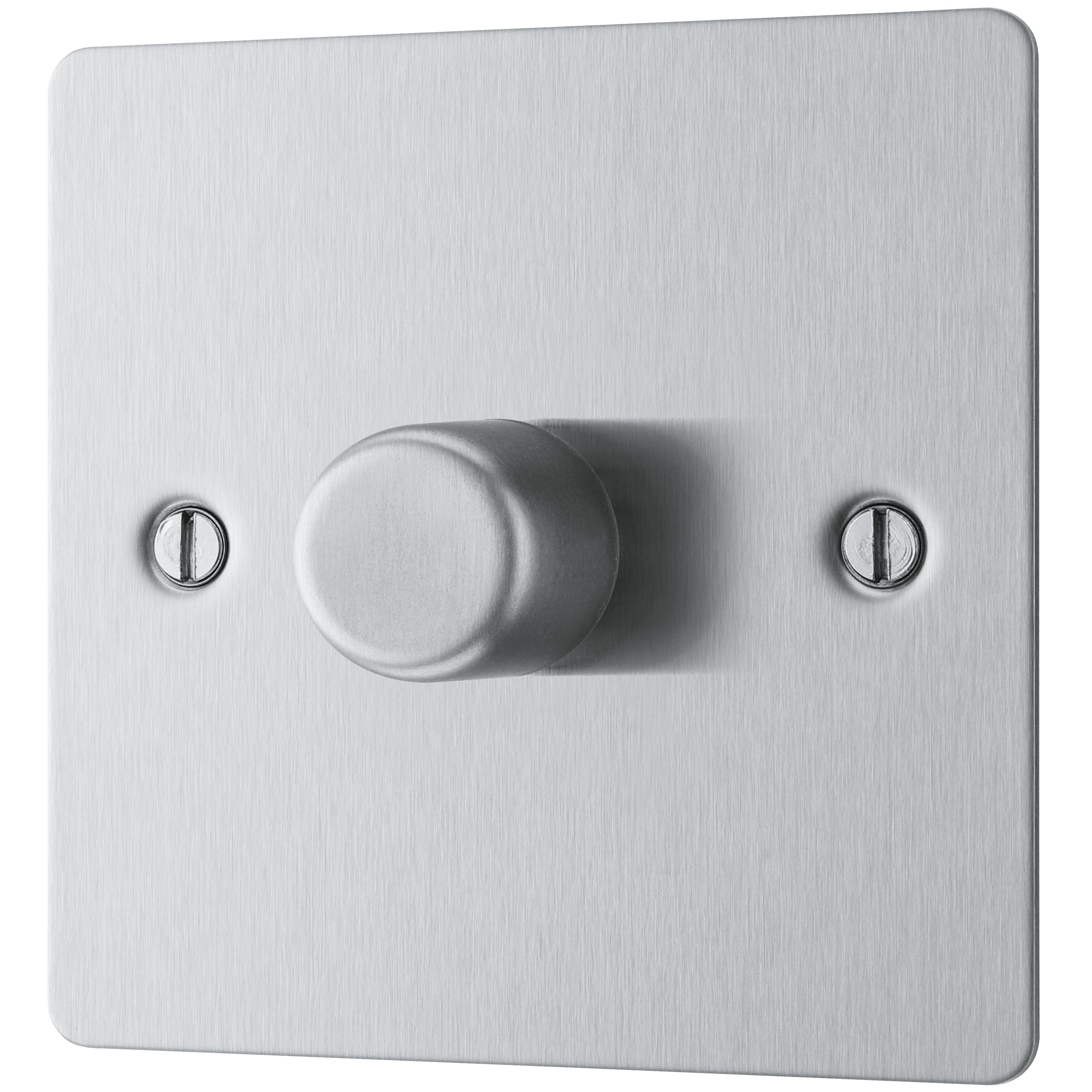 BG Brushed Steel Flat 2 way 400W Dimmer switch Matt Silver 1 gang