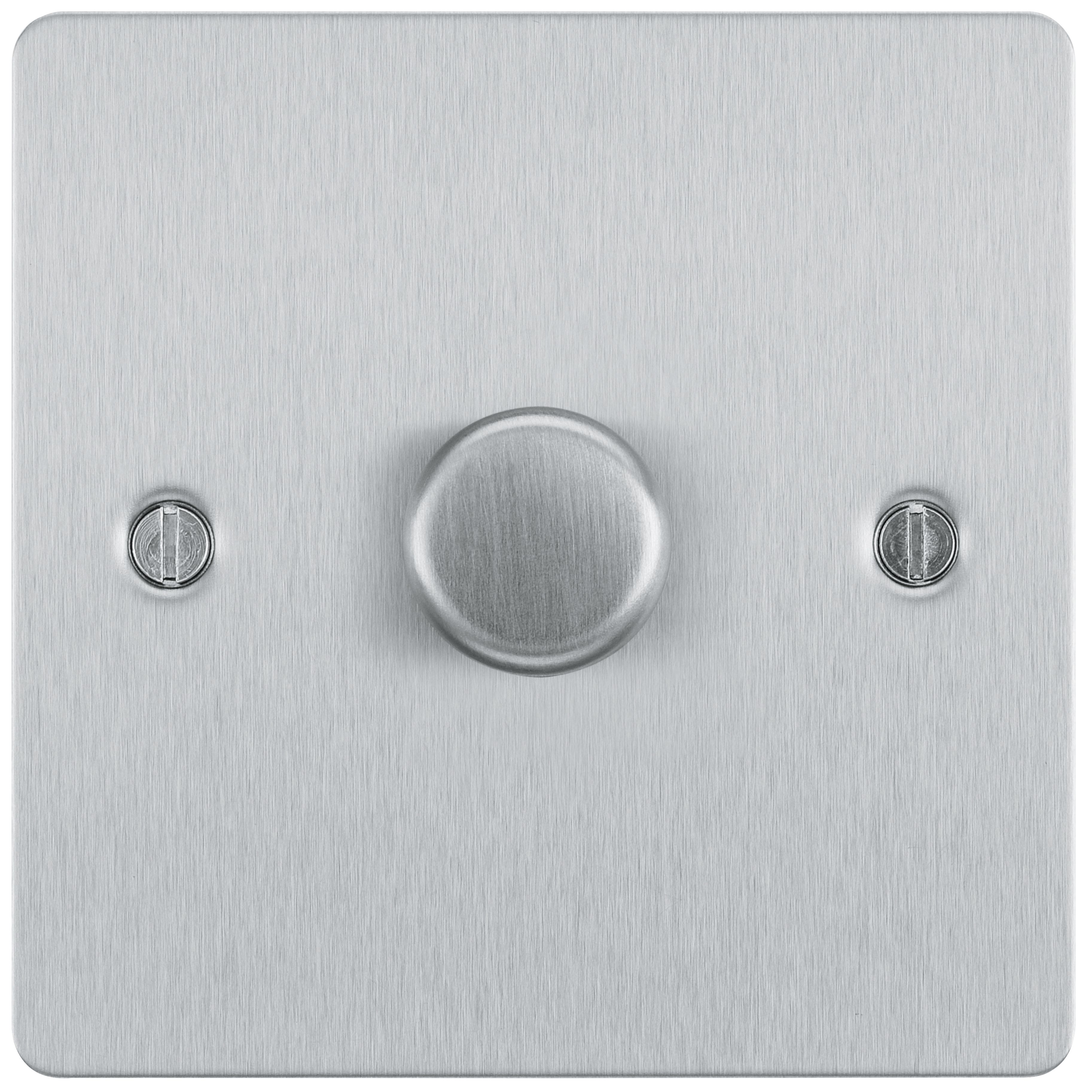 BG Brushed Steel Flat 2 way 400W Dimmer switch Matt Silver 1 gang