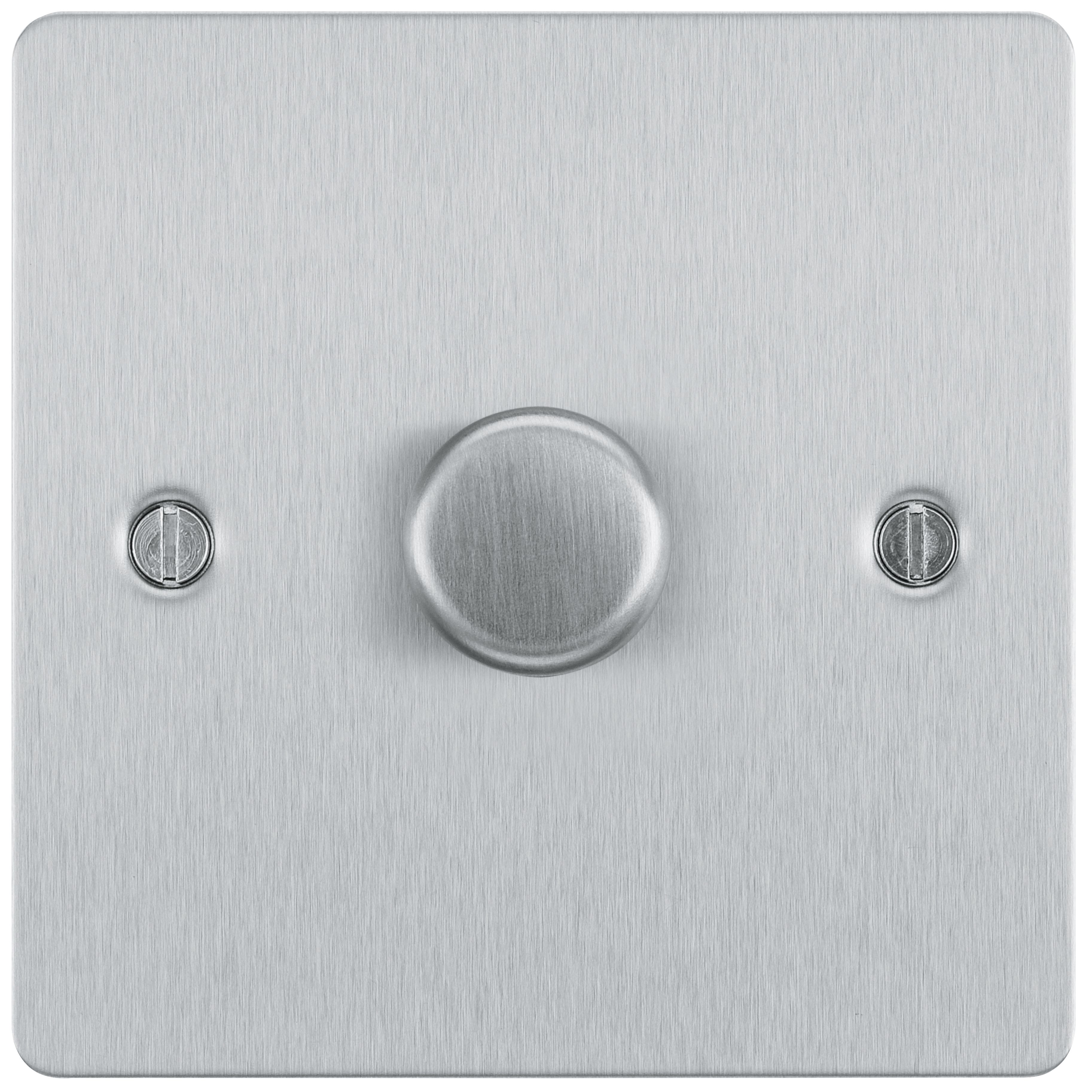 BG Brushed Steel Flat 2 way 400W Dimmer switch Matt Silver 1 gang