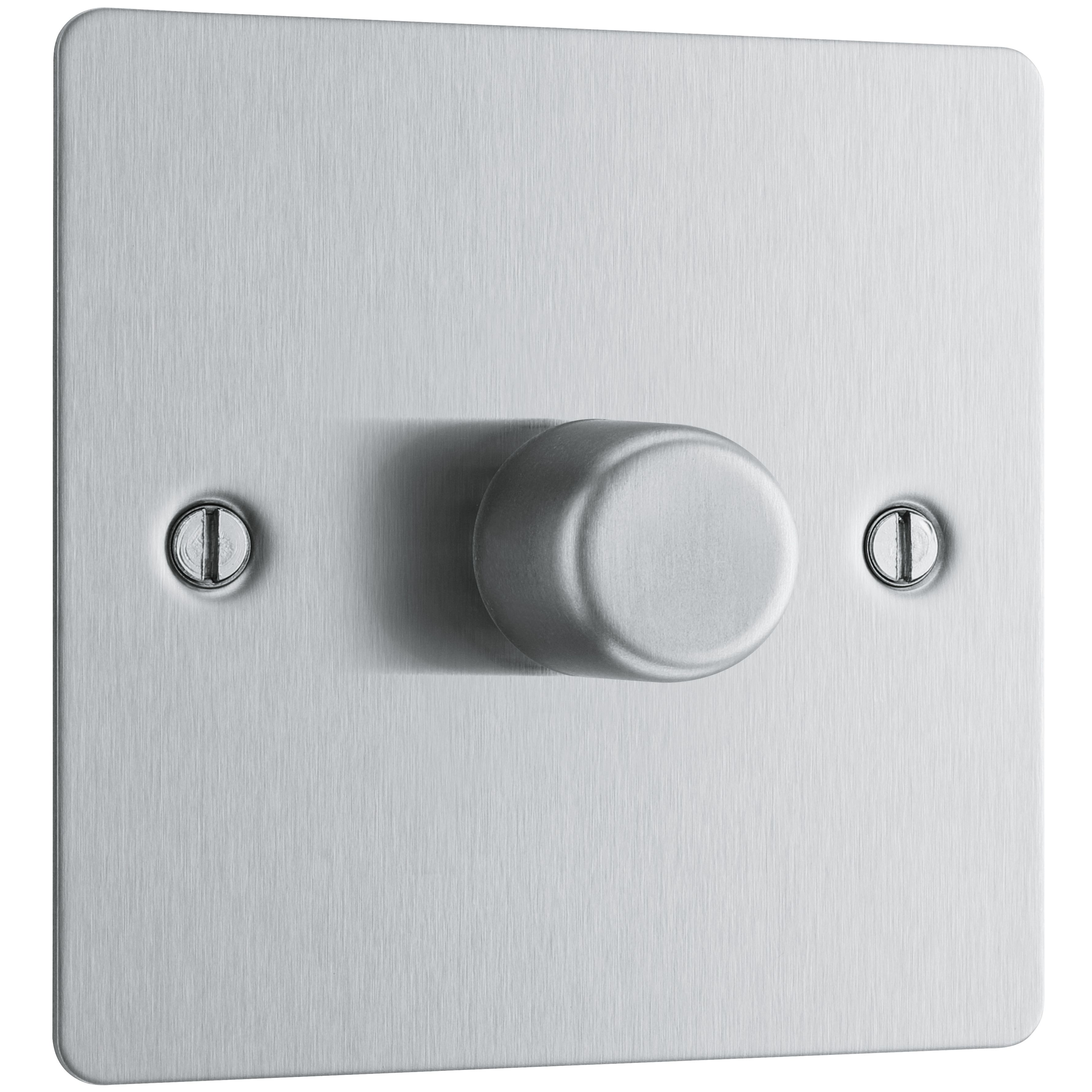 BG Brushed Steel Flat 2 way 400W Dimmer switch Matt Silver 1 gang