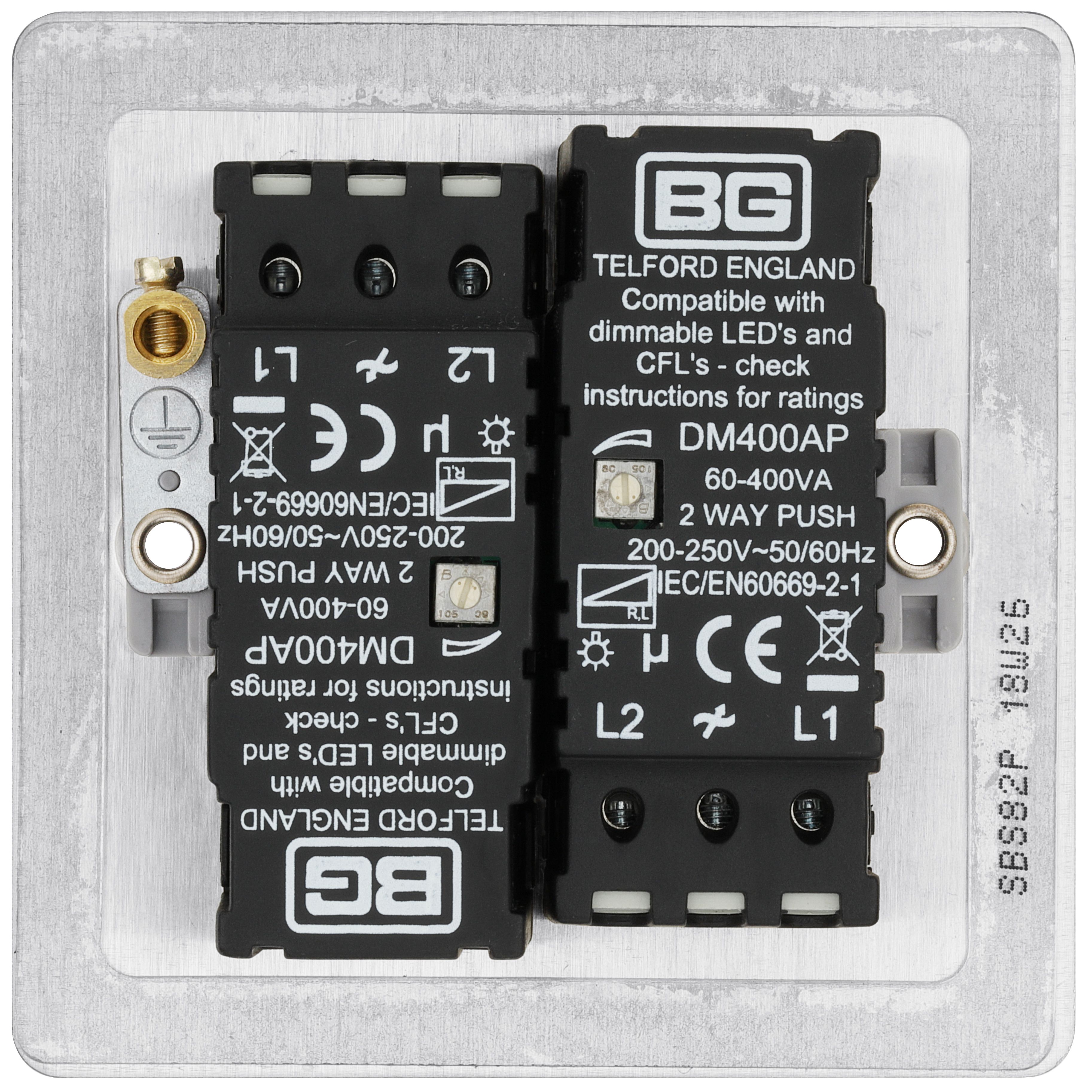 BG Screwless Flat Plate Polished Chrome Dimmer Switch 1 Gang 2 Way - 4