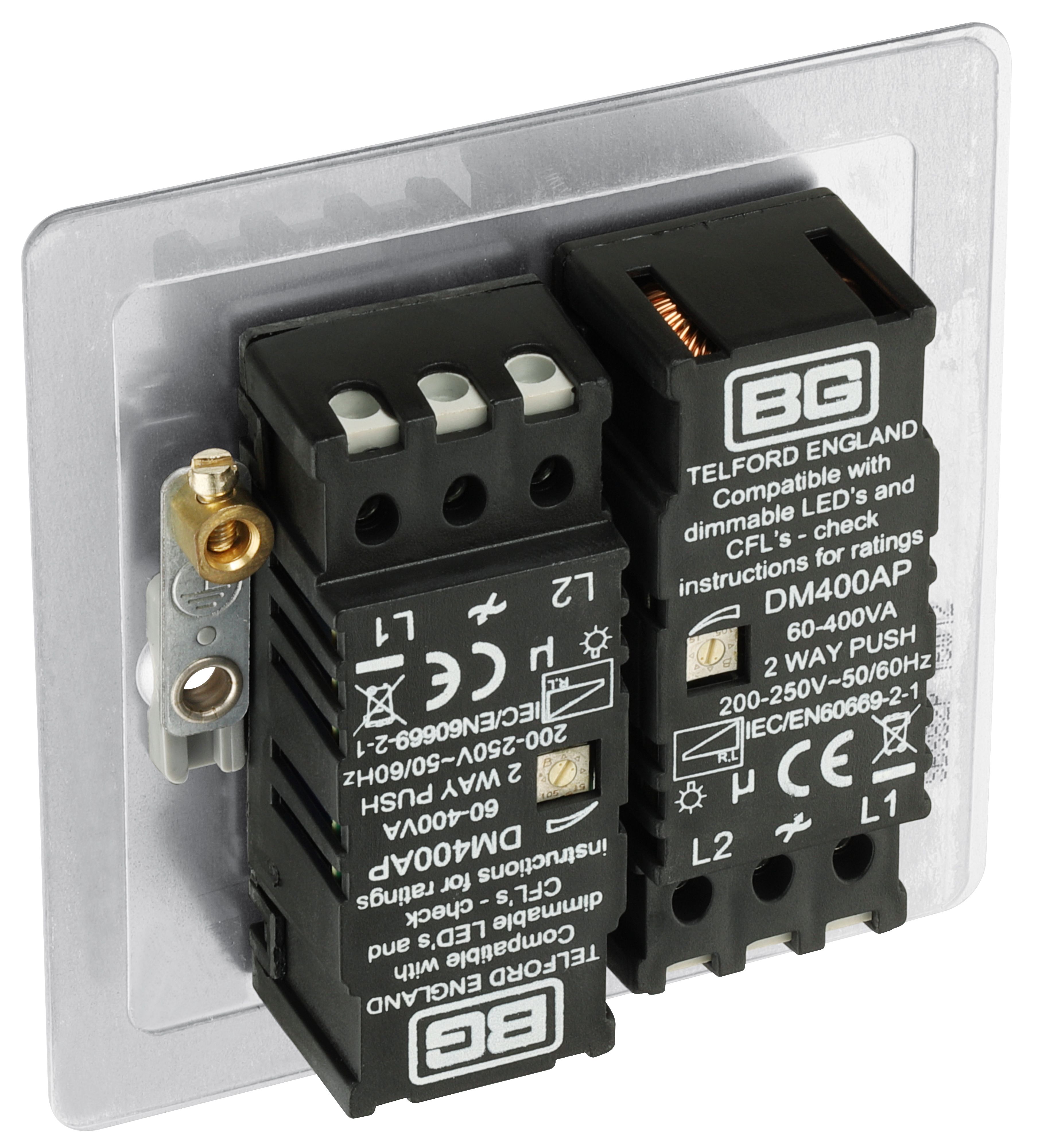 BG Screwless Flat Plate Polished Chrome Dimmer Switch 1 Gang 2 Way - 6
