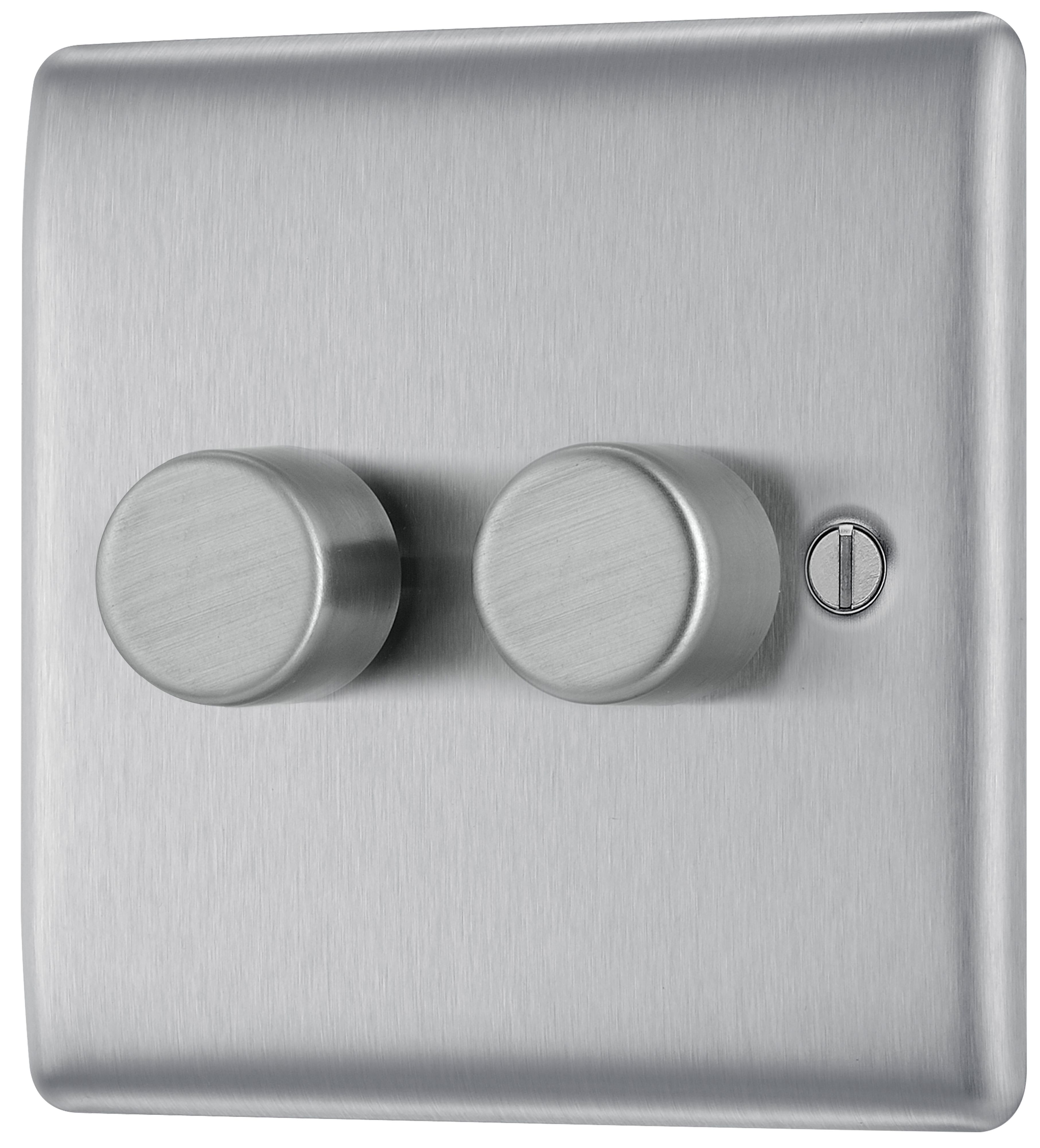 BG Screwless Flat Plate Polished Chrome Dimmer Switch 2 Gang 2 Way