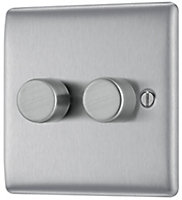 BG Brushed Steel profile Double 2 way 400W Dimmer switch