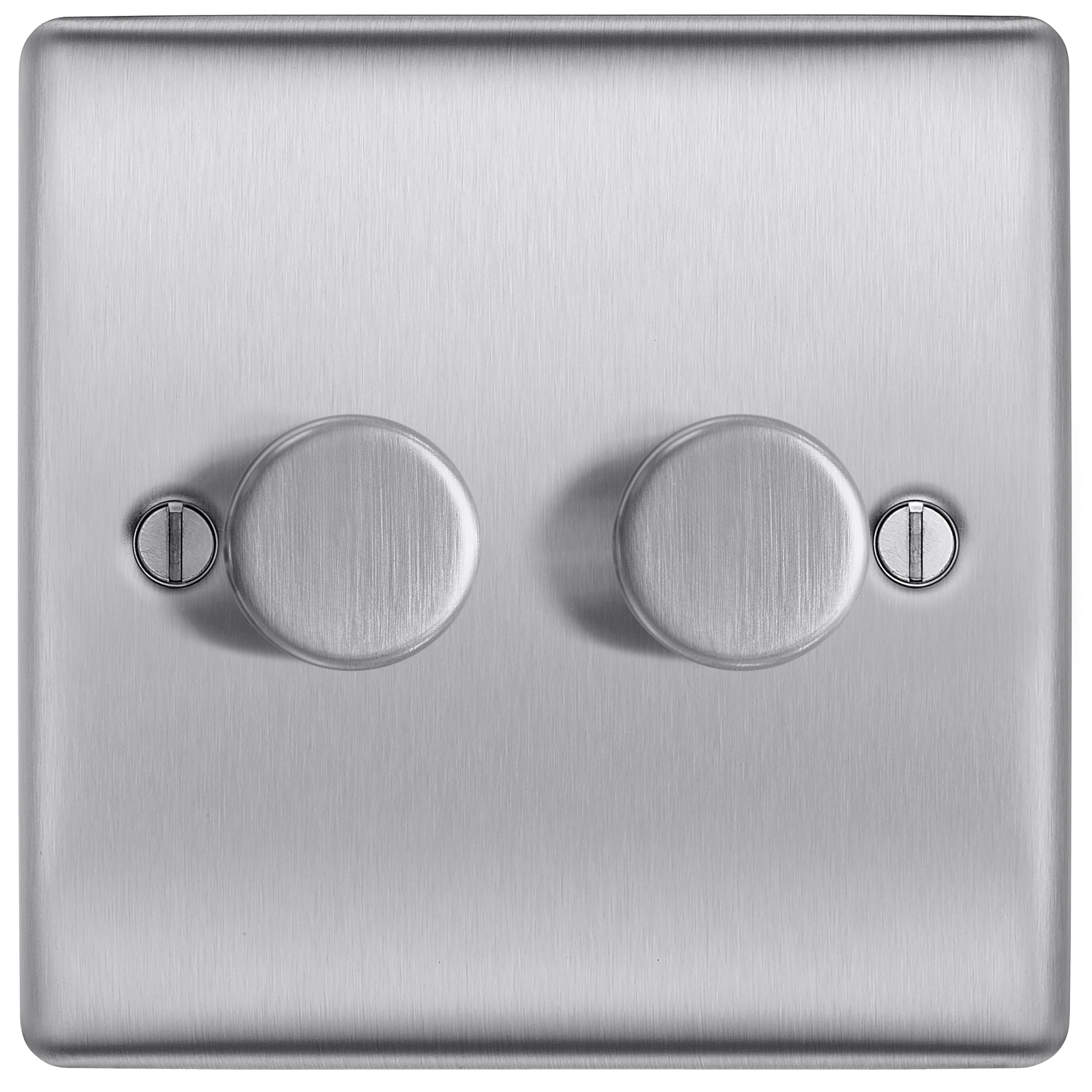 BG Screwless Flat Plate Polished Chrome Dimmer Switch 2 Gang 2 Way - 3