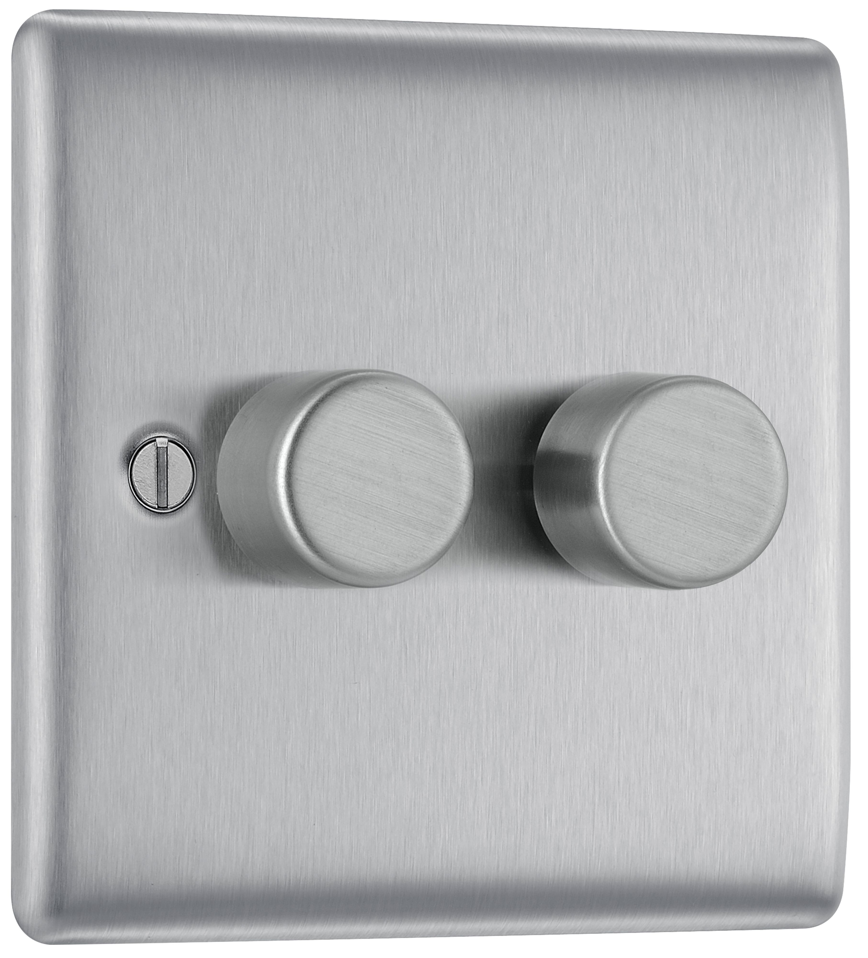 BG Screwless Flat Plate Polished Chrome Dimmer Switch 2 Gang 2 Way - 4