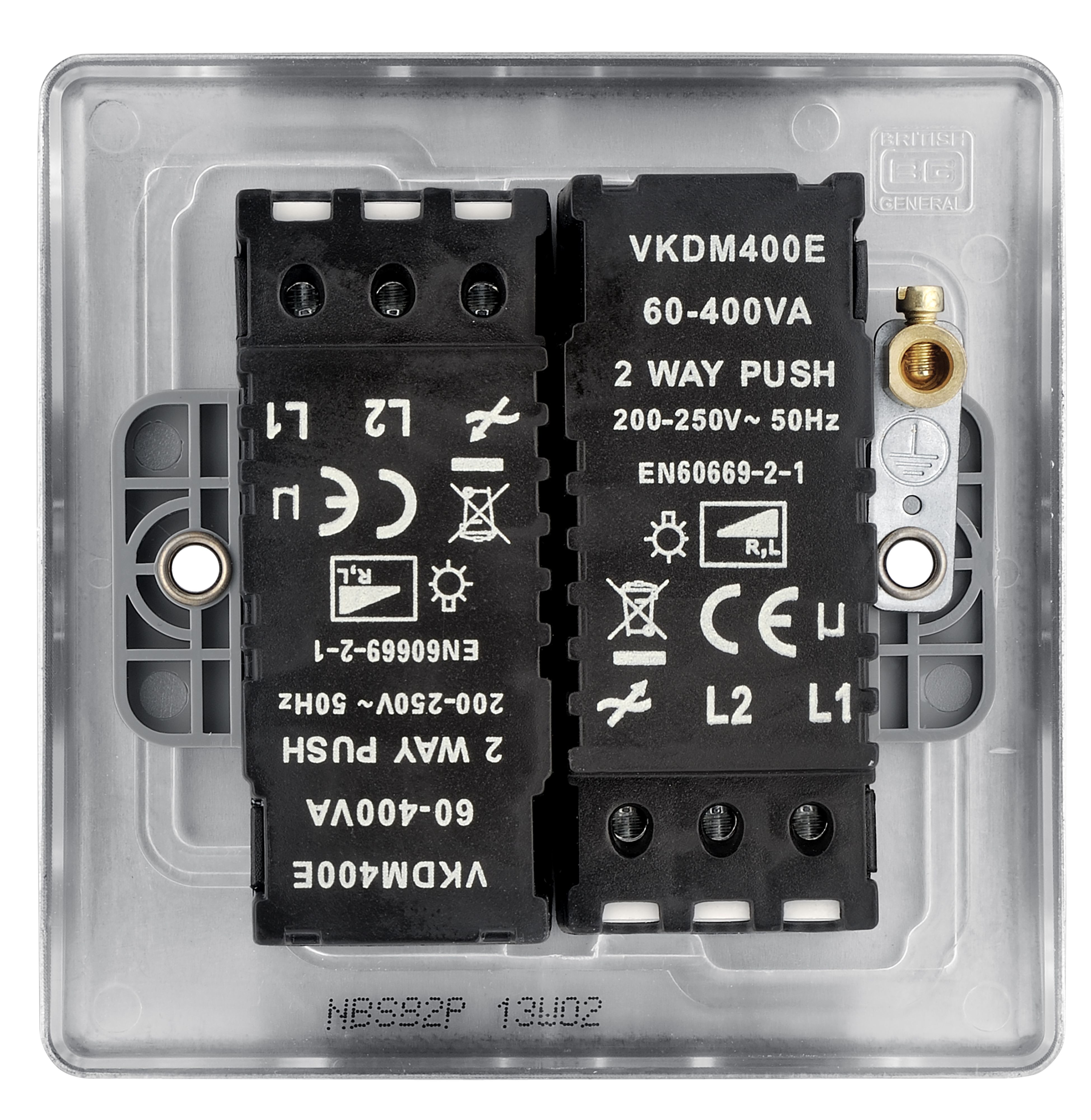 BG Screwless Flat Plate Polished Chrome Dimmer Switch 2 Gang 2 Way - 5