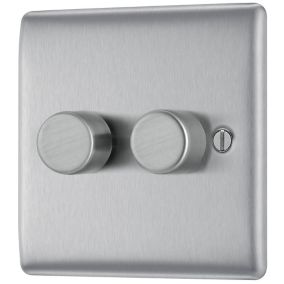 BG Brushed Steel Raised slim profile Double 2 way 400W Dimmer switch