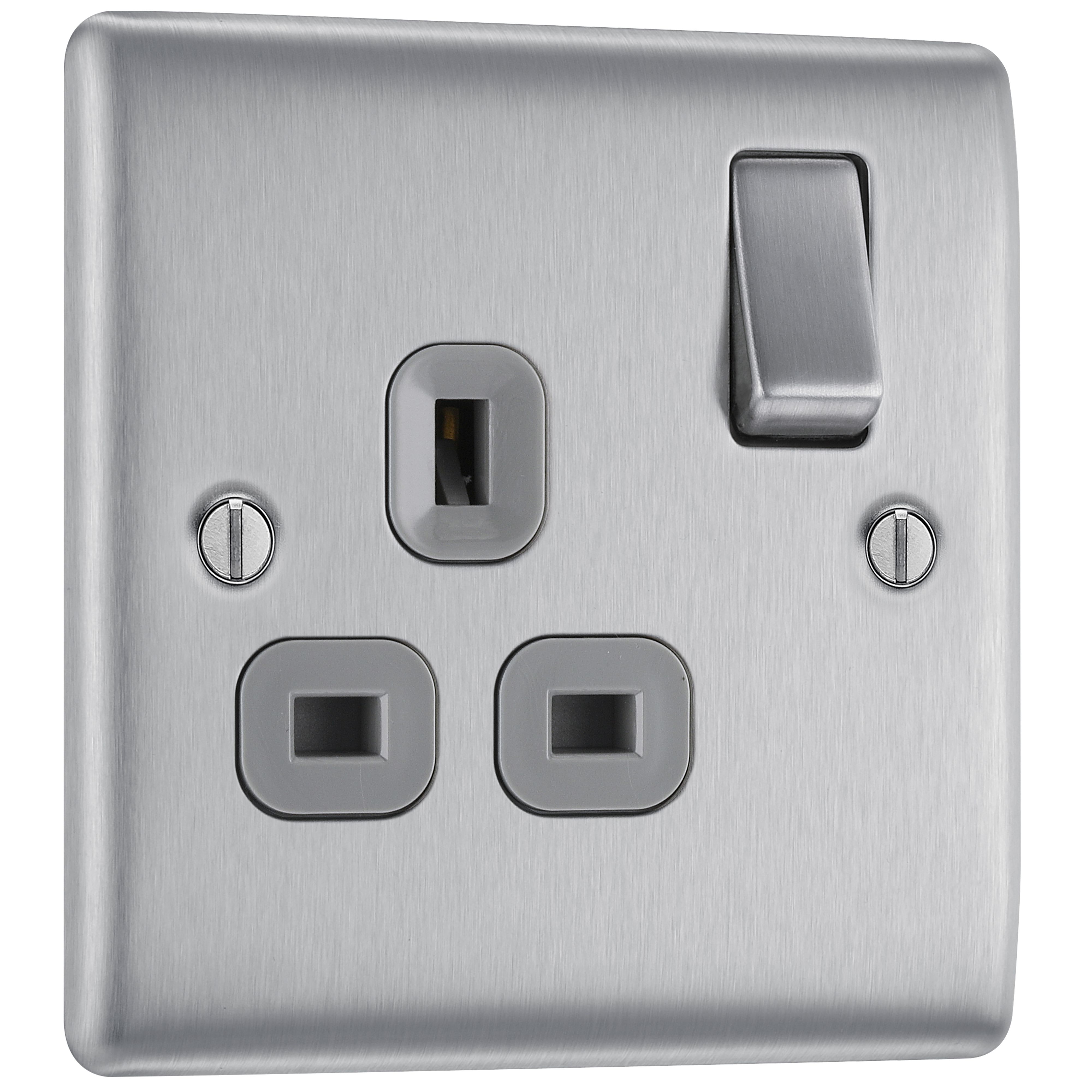 BG Brushed Steel 13A DP White Insert Switched Socket 1 Gang - 3