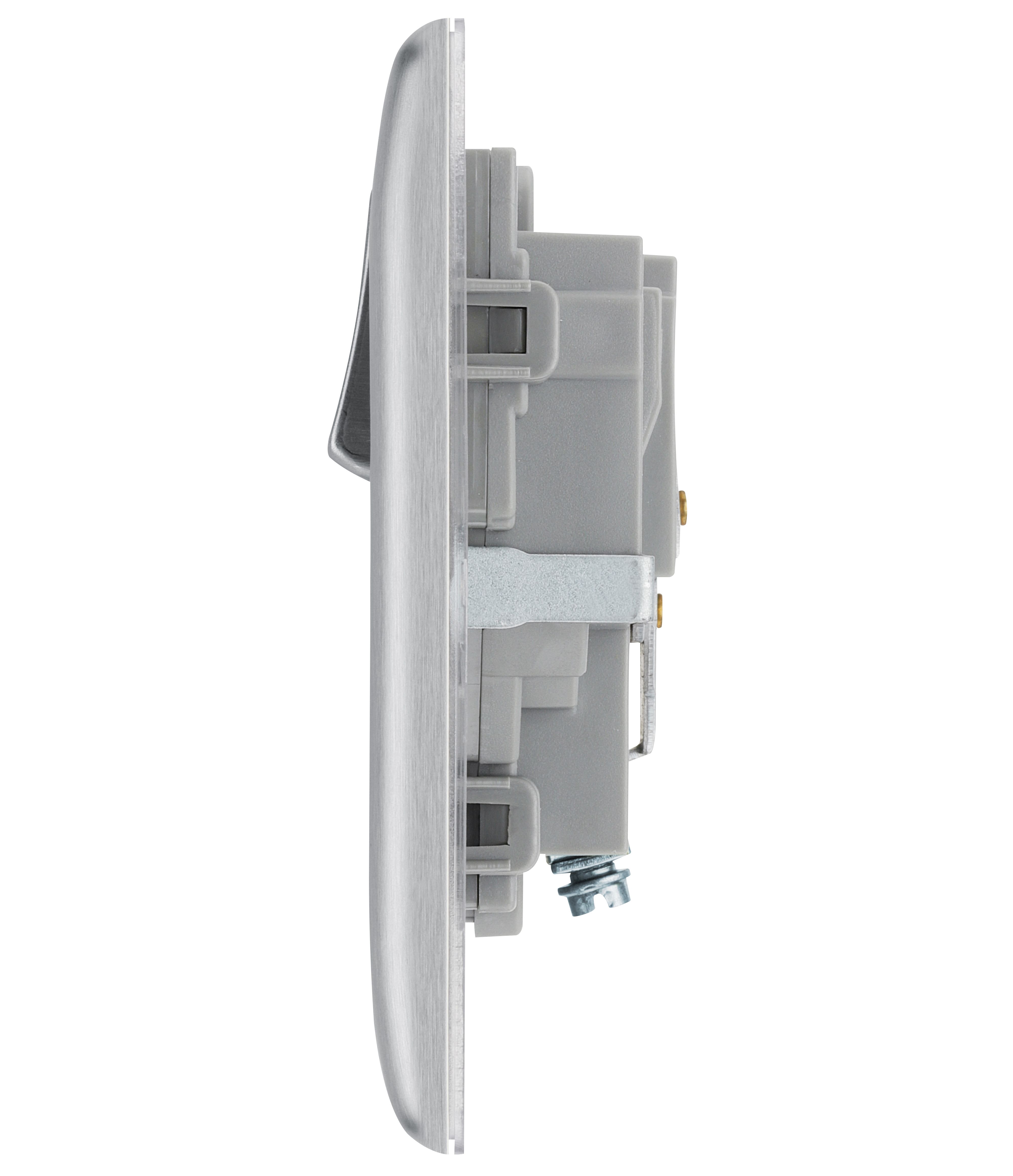 BG Brushed Steel 13A DP White Insert Switched Socket 1 Gang - 5