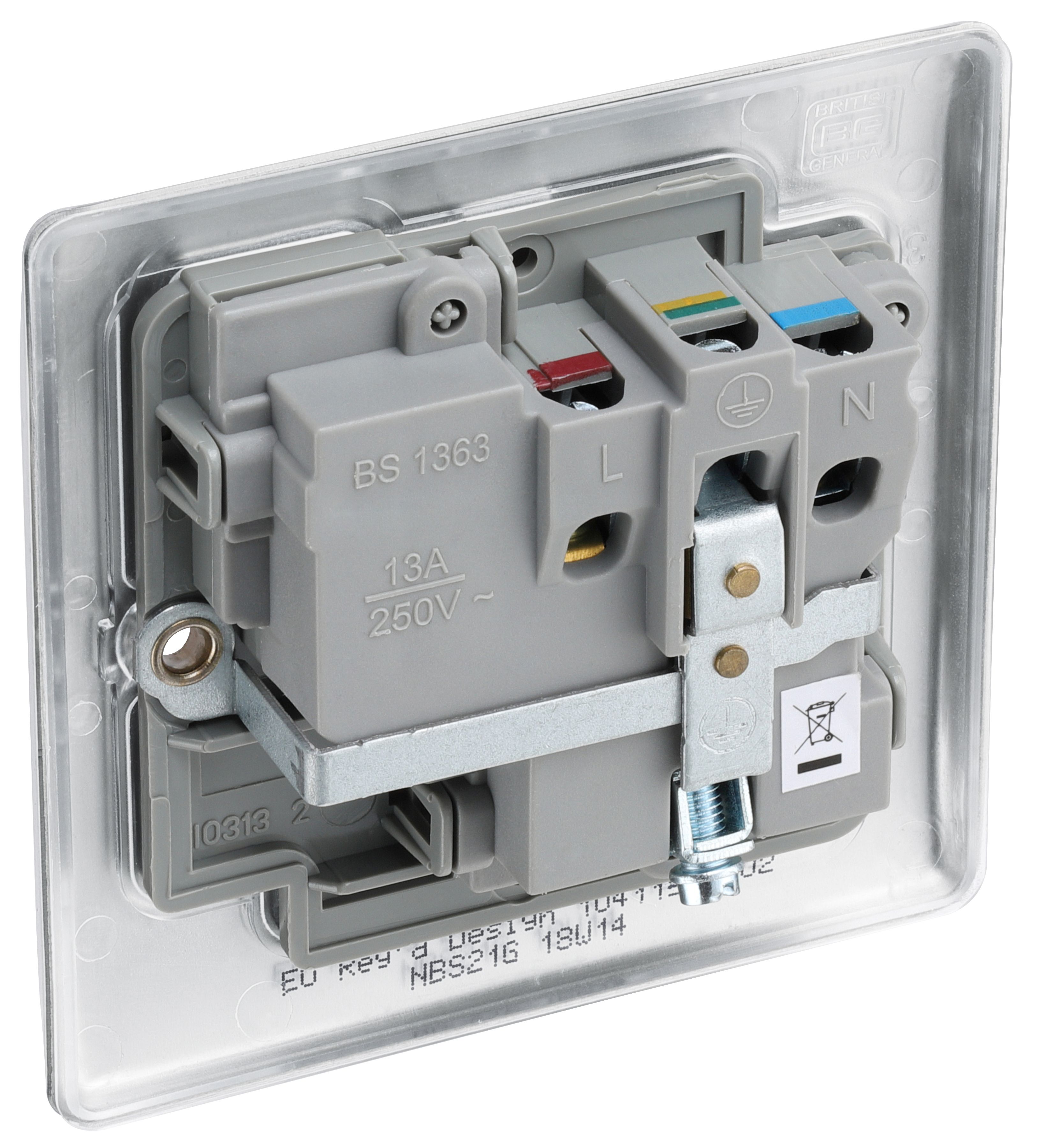 BG Brushed Steel 13A DP White Insert Switched Socket 1 Gang - 6