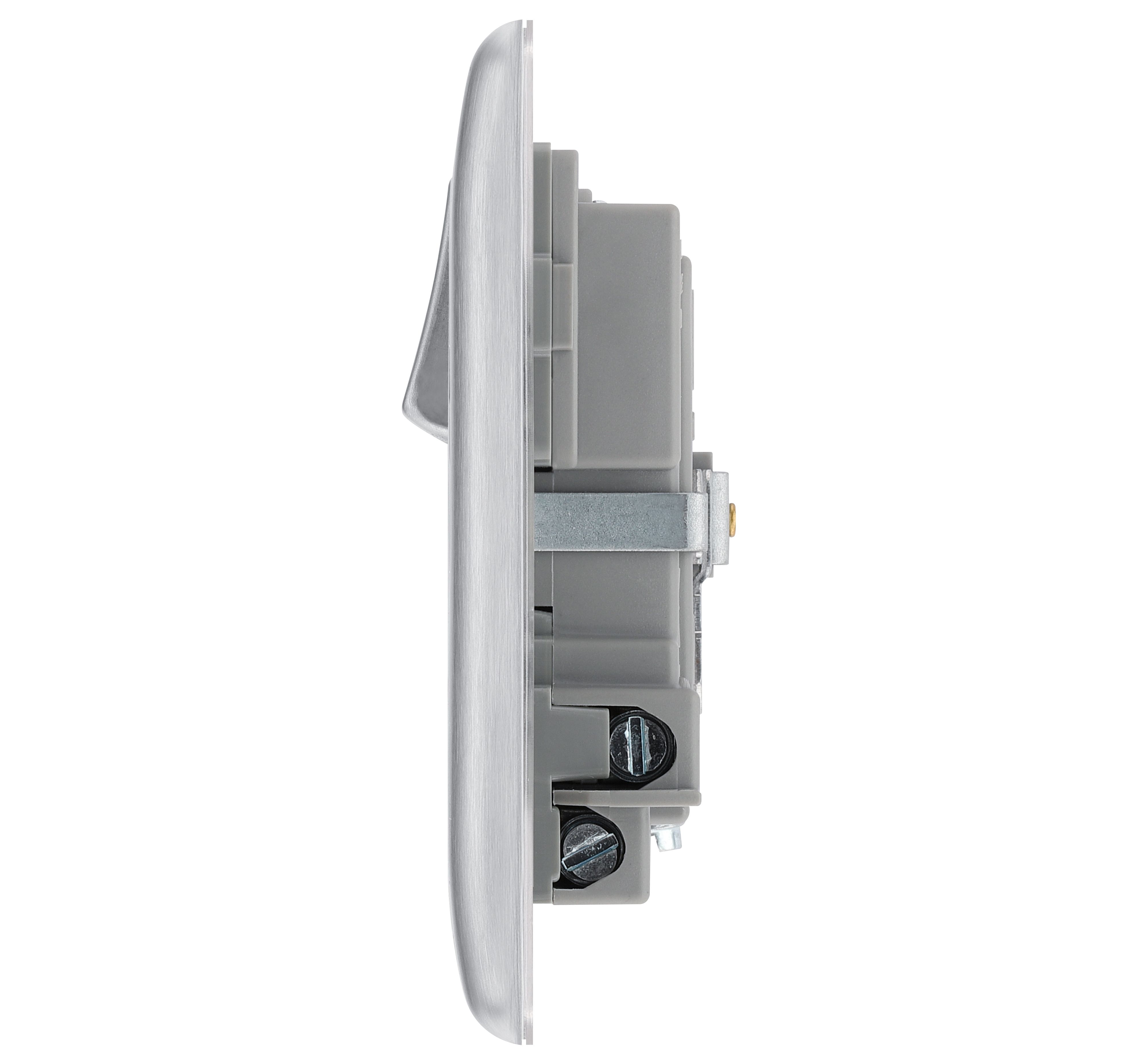 BG Brushed Steel Single 13A Switched Socket with USB x2 & Grey inserts - 5