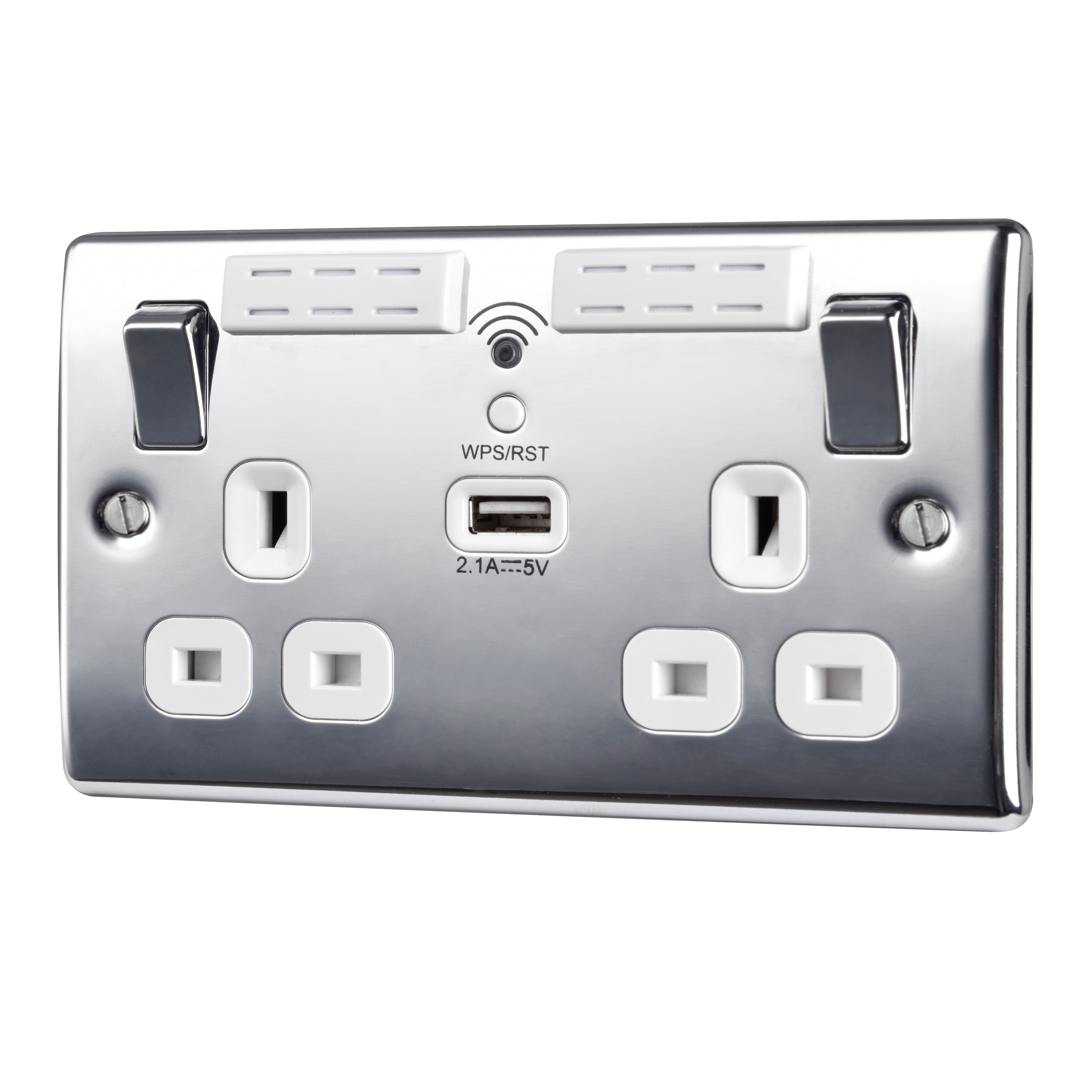BG 13A Low Profile Wi-Fi Extender Switched Socket 2 Gang 1 USB 2.1A