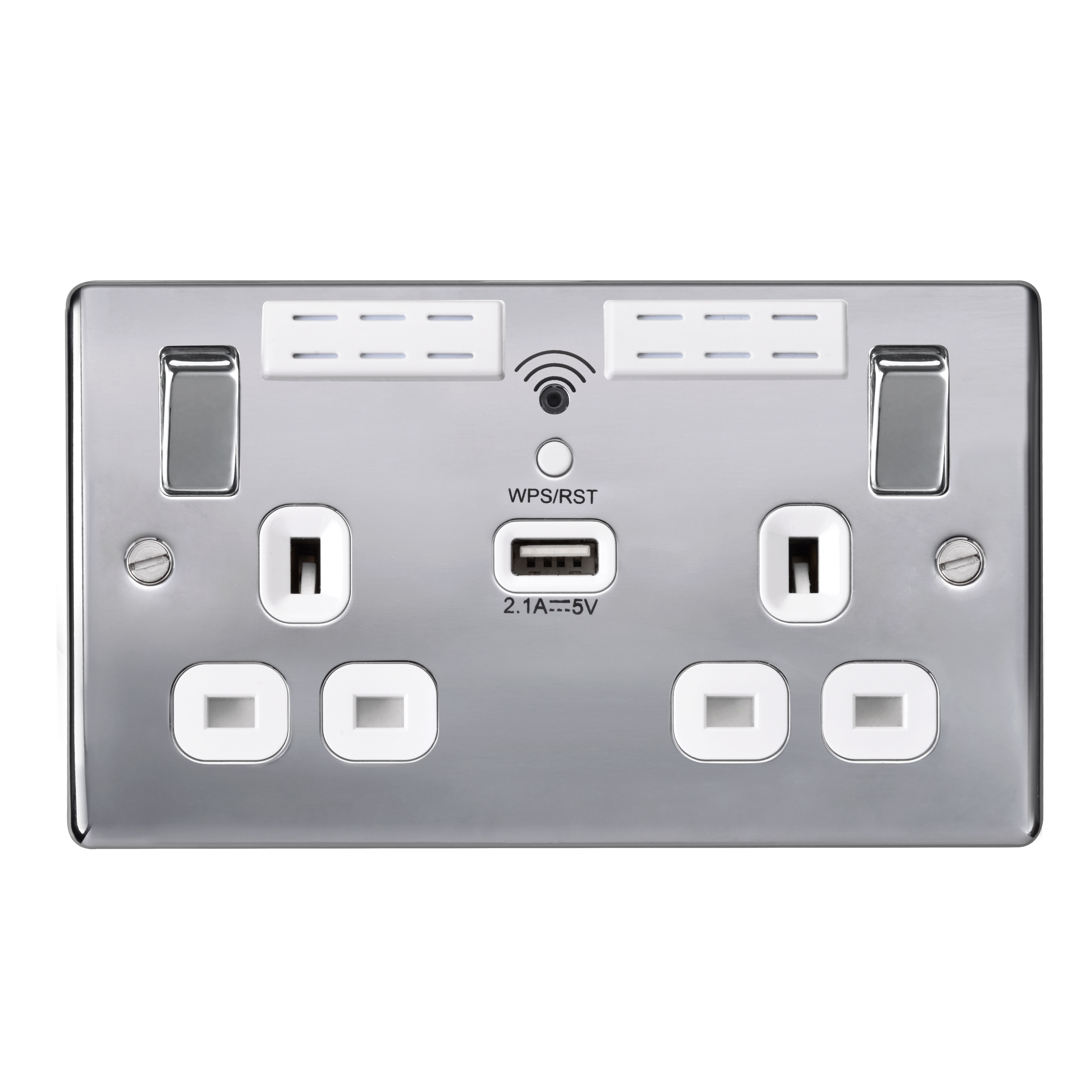 BG 13A Low Profile Wi-Fi Extender Switched Socket 2 Gang 1 USB 2.1A