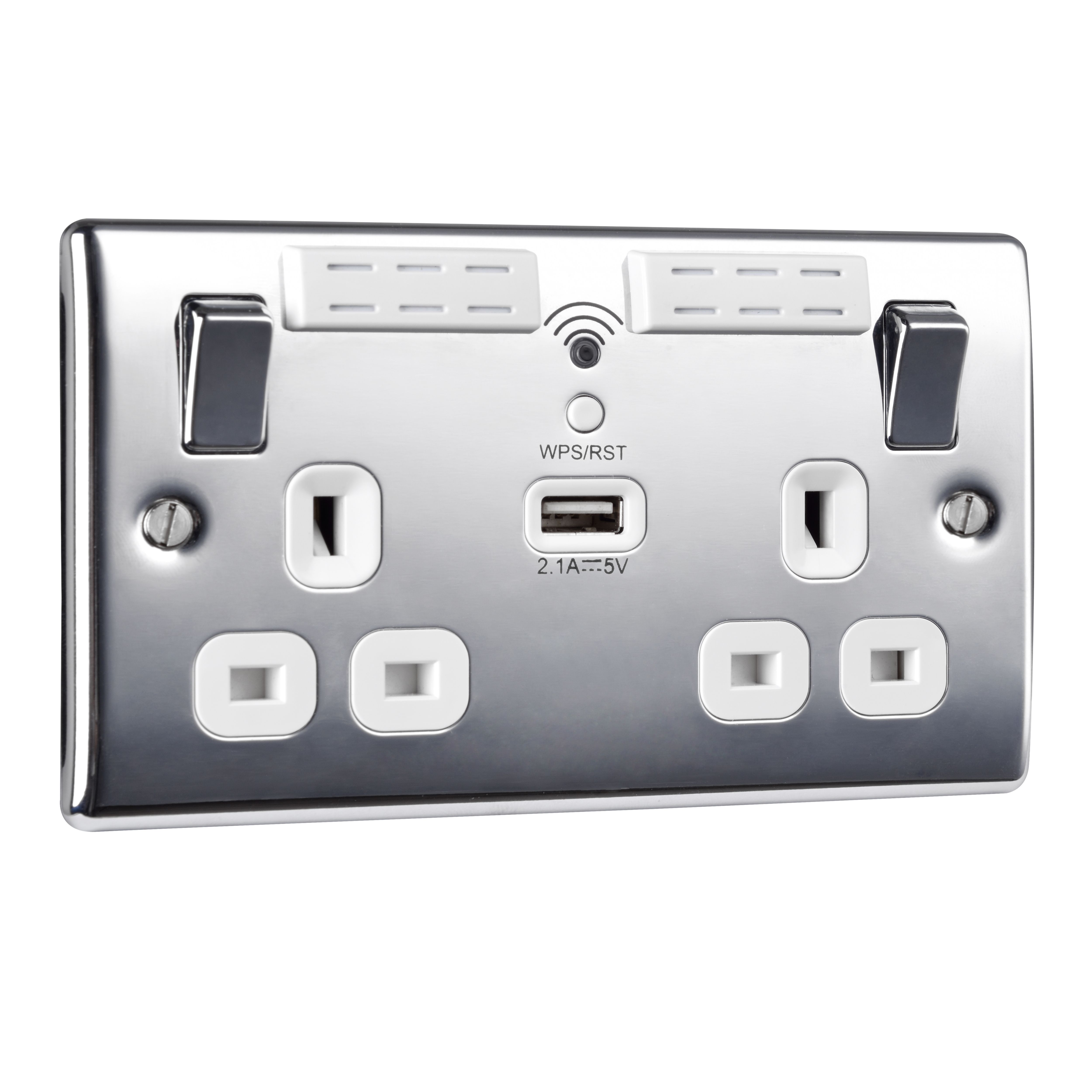 BG 13A Low Profile Wi-Fi Extender Switched Socket 2 Gang 1 USB 2.1A - 3