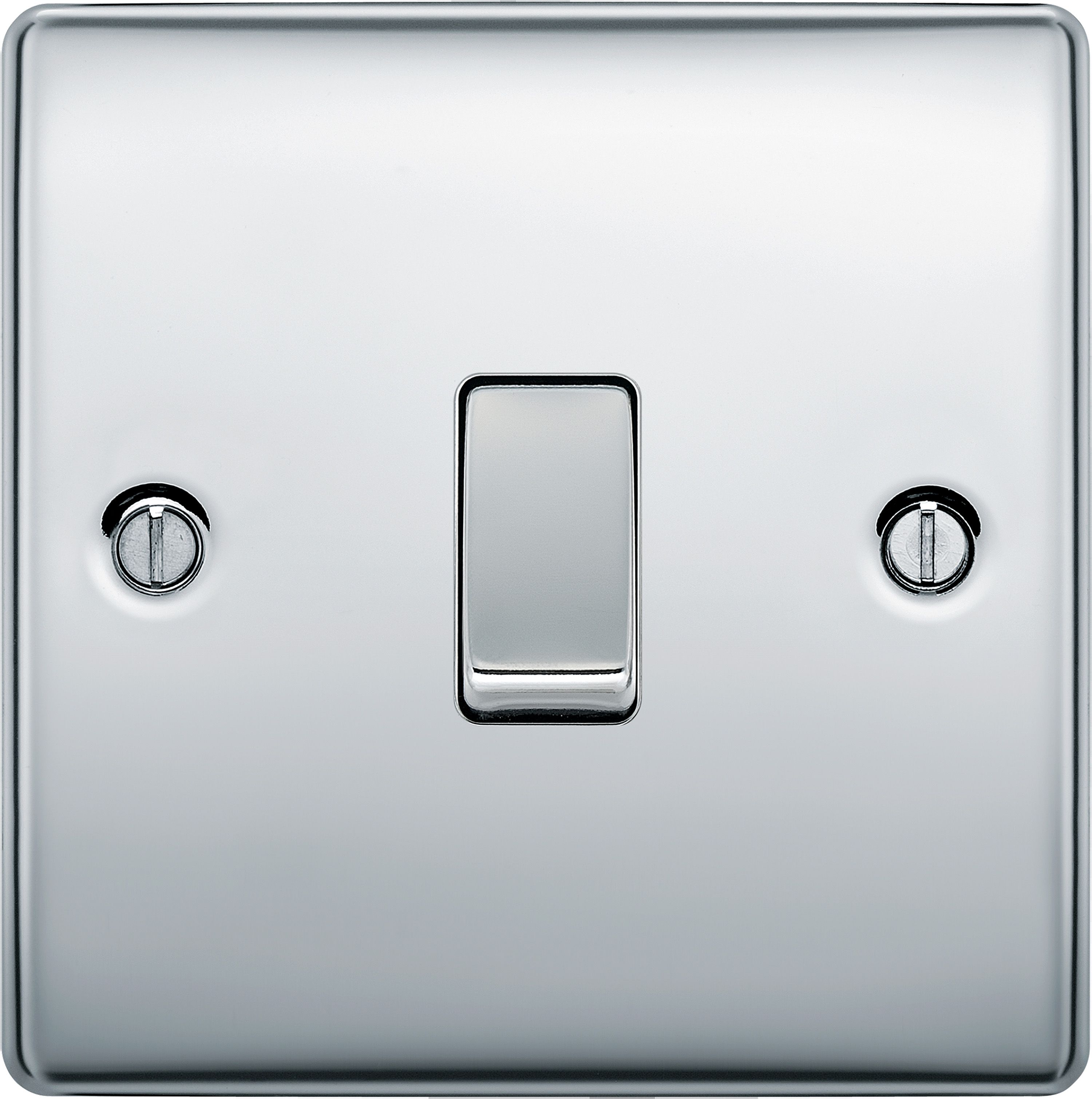 BG Screwless Flat Plate Polished Chrome Light Switch 1 Gang 2 Way 20A-16AX