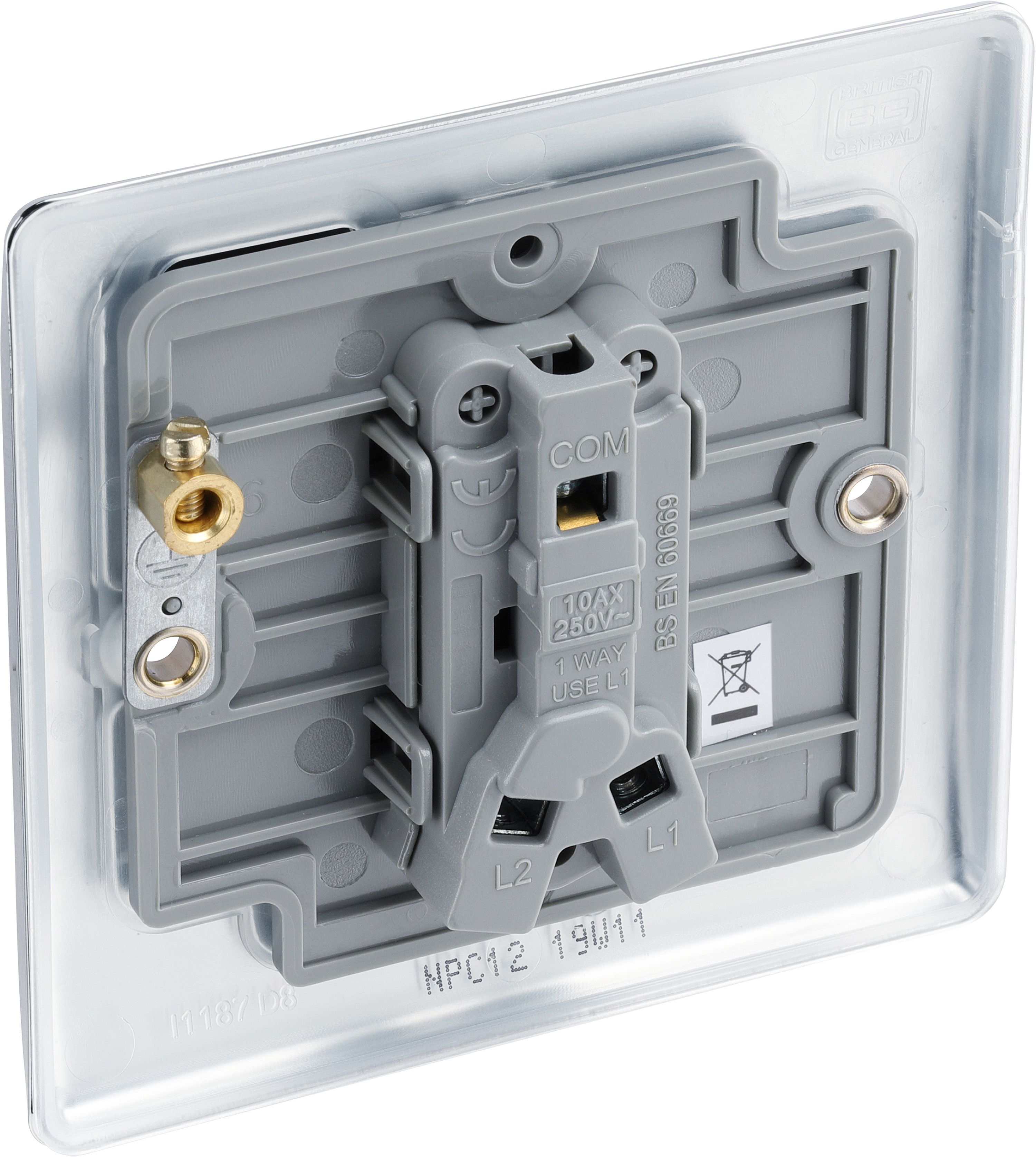 BG Screwless Flat Plate Polished Chrome Light Switch 1 Gang 2 Way 20A-16AX - 6