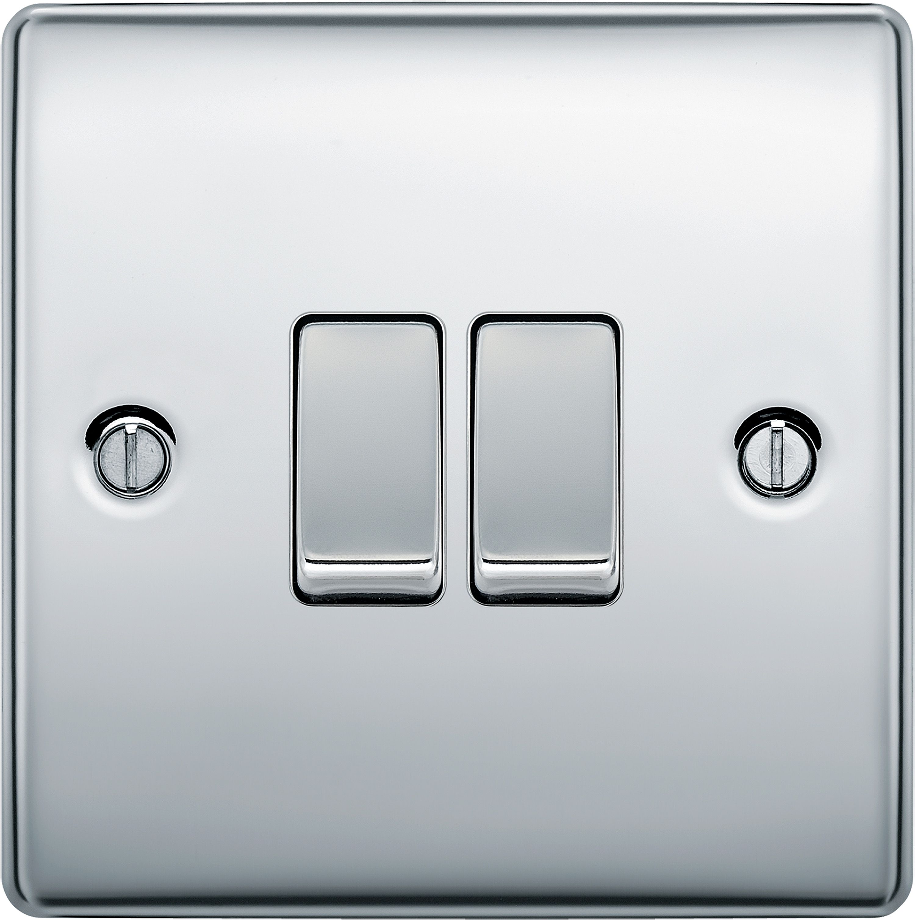 BG Screwless Flat Plate Polished Chrome Light Switch 2 Gang 2 Way 20A-16AX